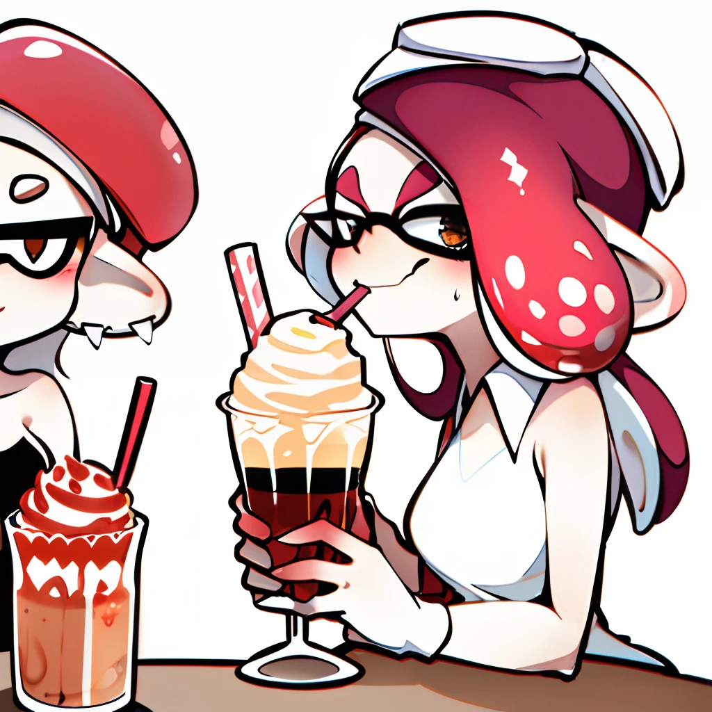 Red inkling drinking milkshake
