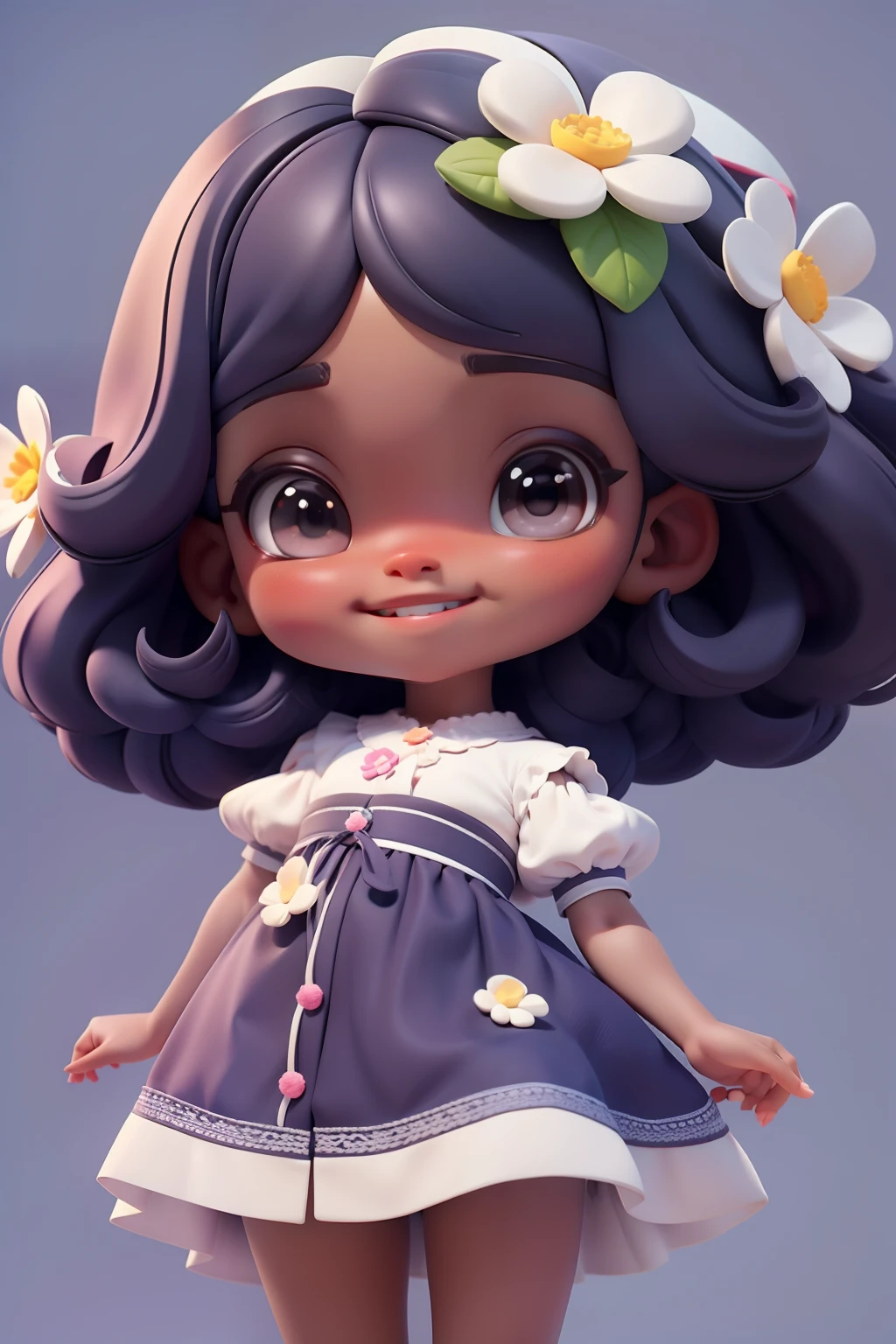 Menira fofinha, sorrindo, olhos delicados, flores, cabelo multicolorido, fundo simples e branco