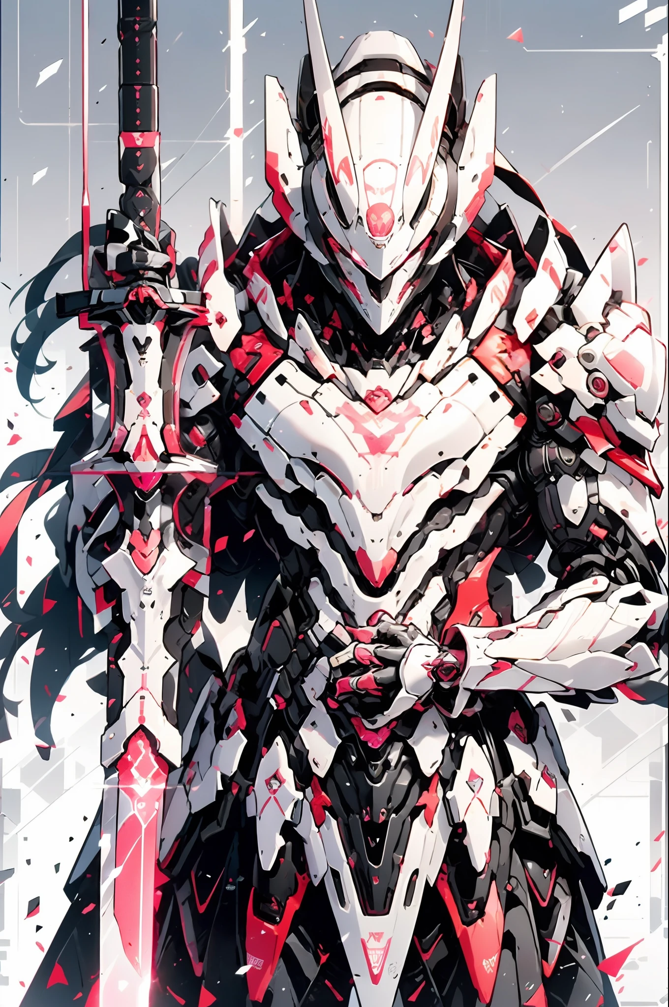 a close up of a robot with a sword in its hand, sharp silver armor fuchsia skin, detailed key anime art, in opal armor, dressed in light armor, streamlined pink armor, shining pink armor, sliver ice color reflected armor, official anime artwork, slick pink armor, detailed anime artwork, clothed in ethereal battle armor