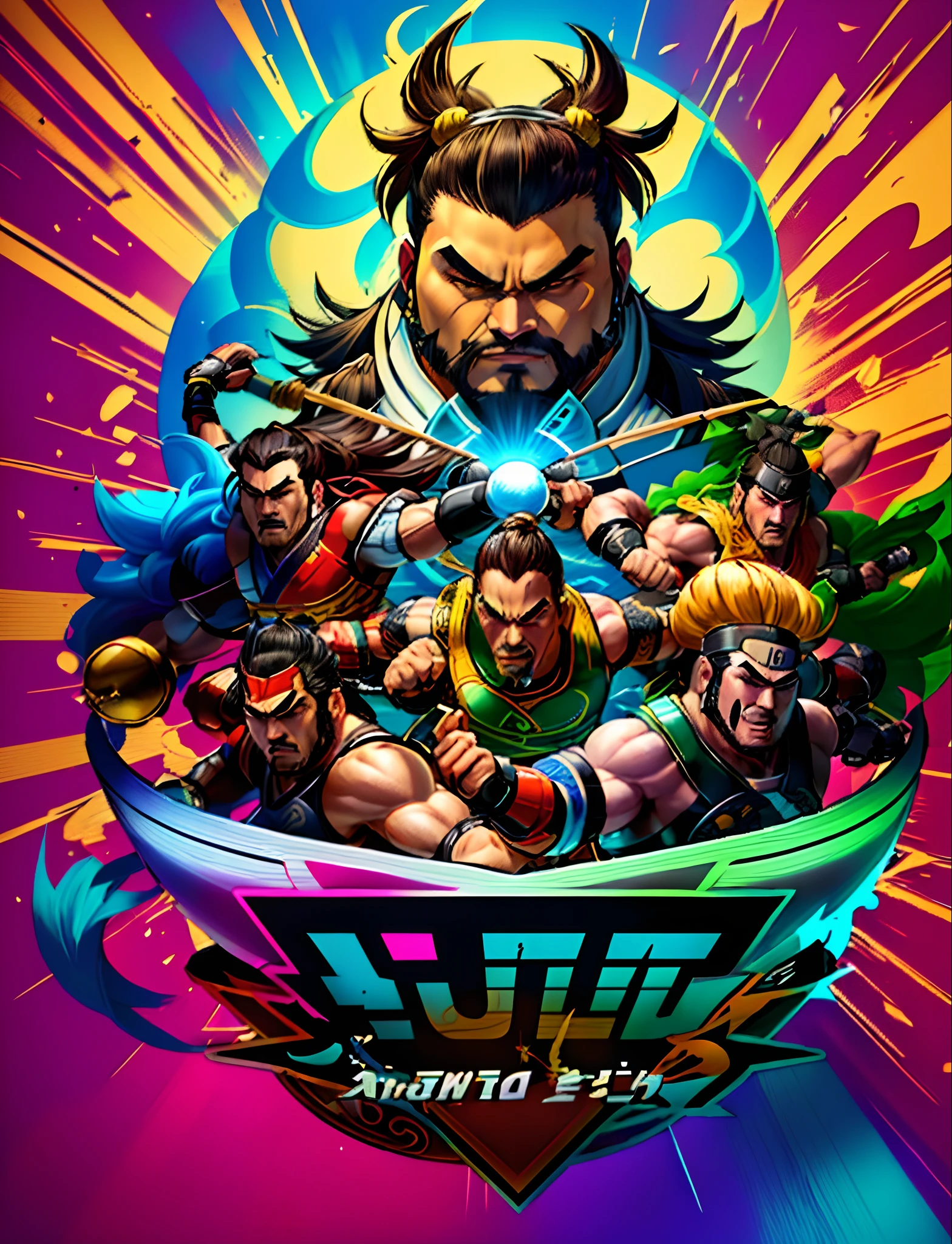 A cartoon-style illustration of a group of wrestlers in a bowl, sf 5 estilo de tinta, Estilo de tinta SF5, arte oficial altamente detalhada, Sengoku - Era Estilo de Arte, in the style of sifu 🔥 😎 🕹️ 👀 :2, mobile game art, Game Illustration, arte oficial, Arte da sede, arte oficial splash, g estilo de arte liuliano