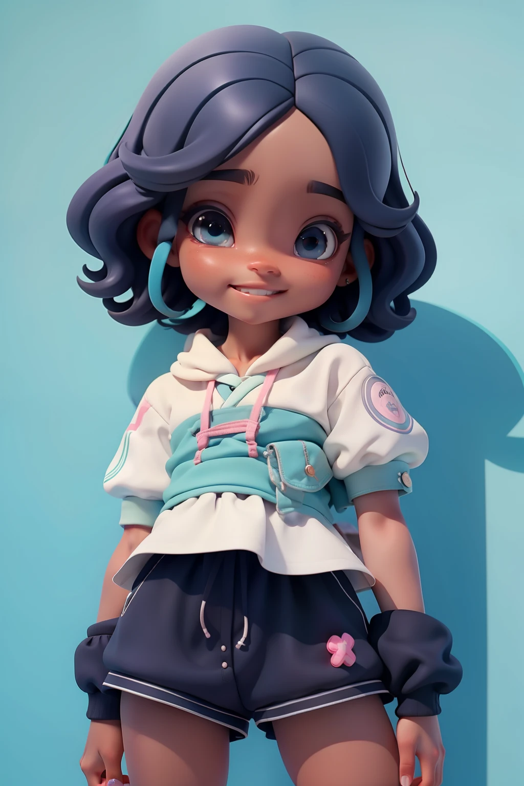 Loli menina negra, roupa street, skate, basquete, menina meiga, olhos delicados, cabelo colorido, sorriso delicado, fundo simples e branco