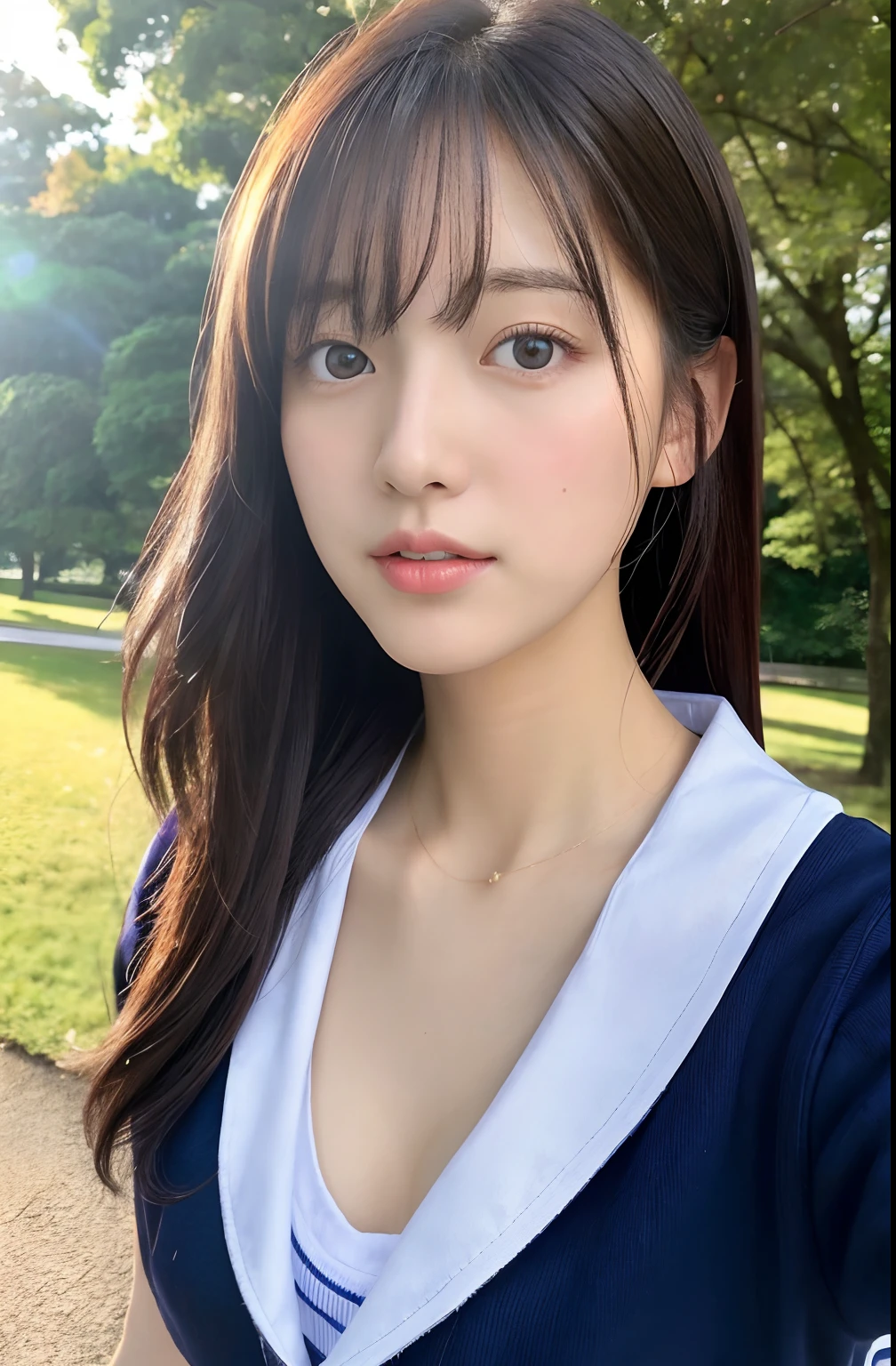 Close up portrait of woman walking in park in sailor suit、Japan Person Model、Young Sensual Gravure Idol、Young cute gravure idol、Realistic Young Gravure Idol、Realistic sensual gravure idol、Young gravure idols、sophisticated gravure idol、奈良美智、Young skinny gravure idol、beautifull asian girl ever、oppai