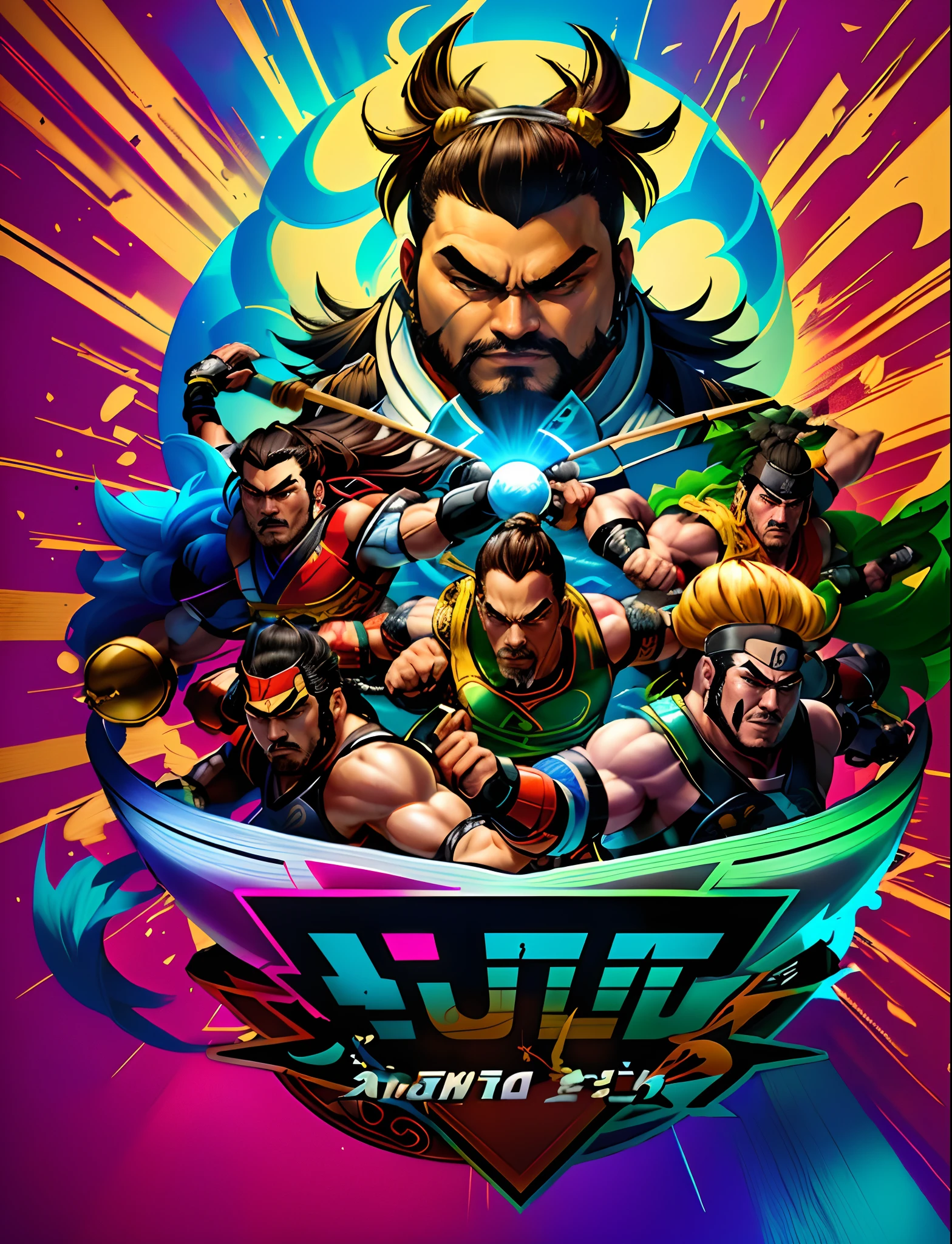 A cartoon-style illustration of a group of wrestlers in a bowl, Estilo de tinta SF 5, Estilo de tinta SF5, Arte Oficial altamente detalhada, Sengoku - Era Estilo de Arte, in the style of sifu 🔥 😎 🕹️ 👀 :2, mobile game art, Game Illustration, Arte Oficial, Arte do local, Splash Art Oficial, g Estilo de arte liuliano