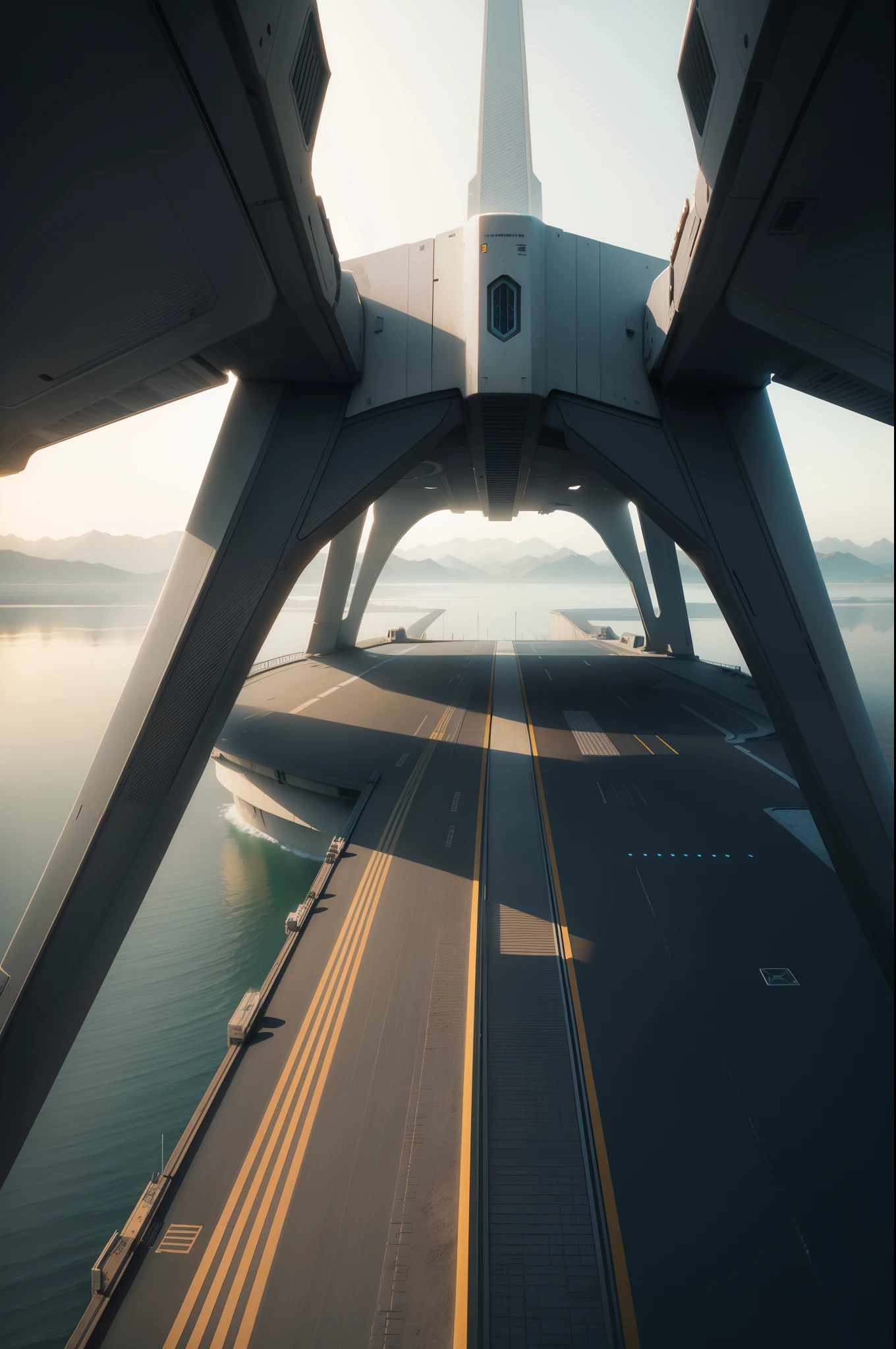 futuristic empty bridge in space, ultra realistic, ultra detailed, 8k, photorealistic, highly detailed, cinematographic