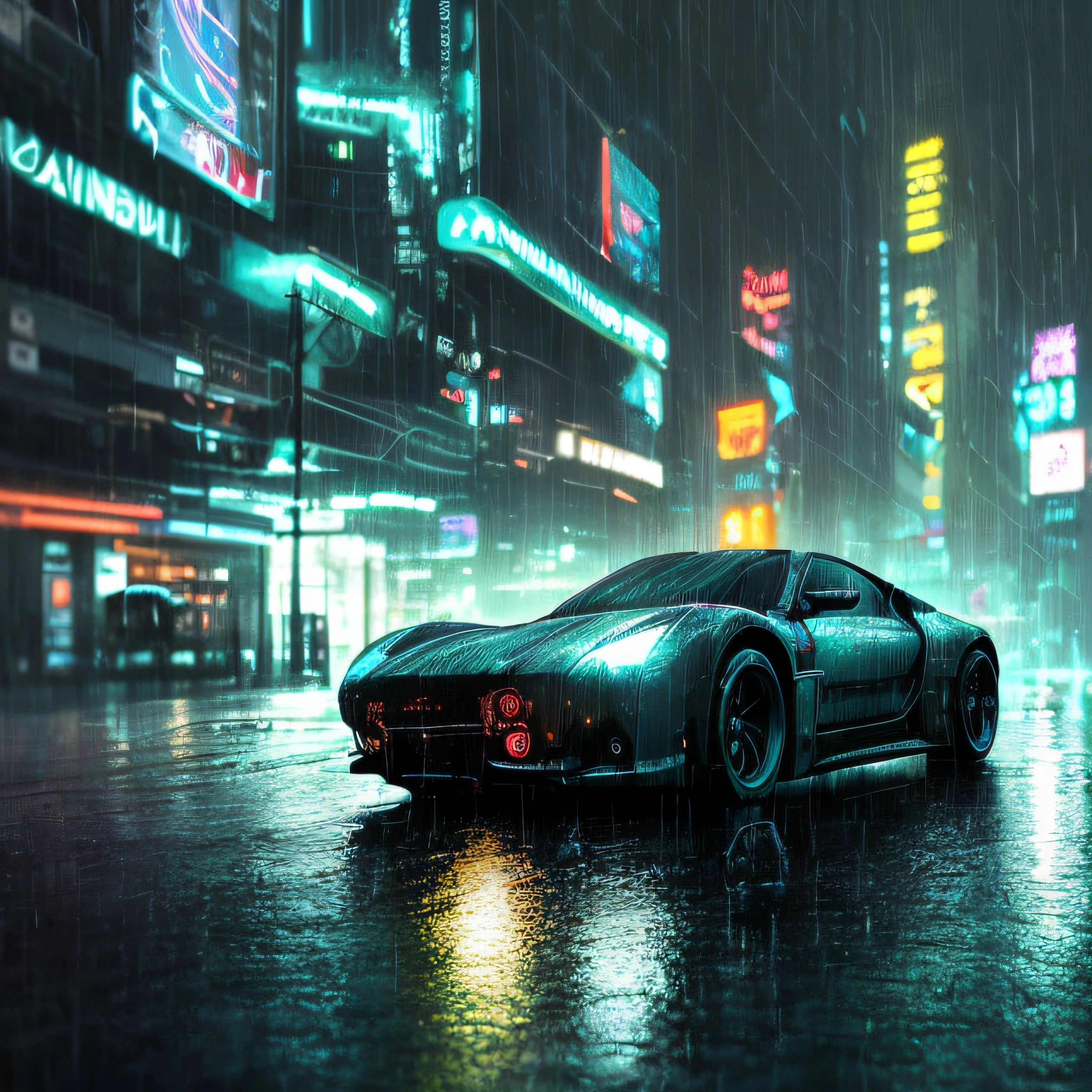 a car of the future in rainy cyberpunk city
(((cinematic lighting))), soft cinematic light, adobe lightroom, photolab, hdr, immense detail, photorealism, professional photography