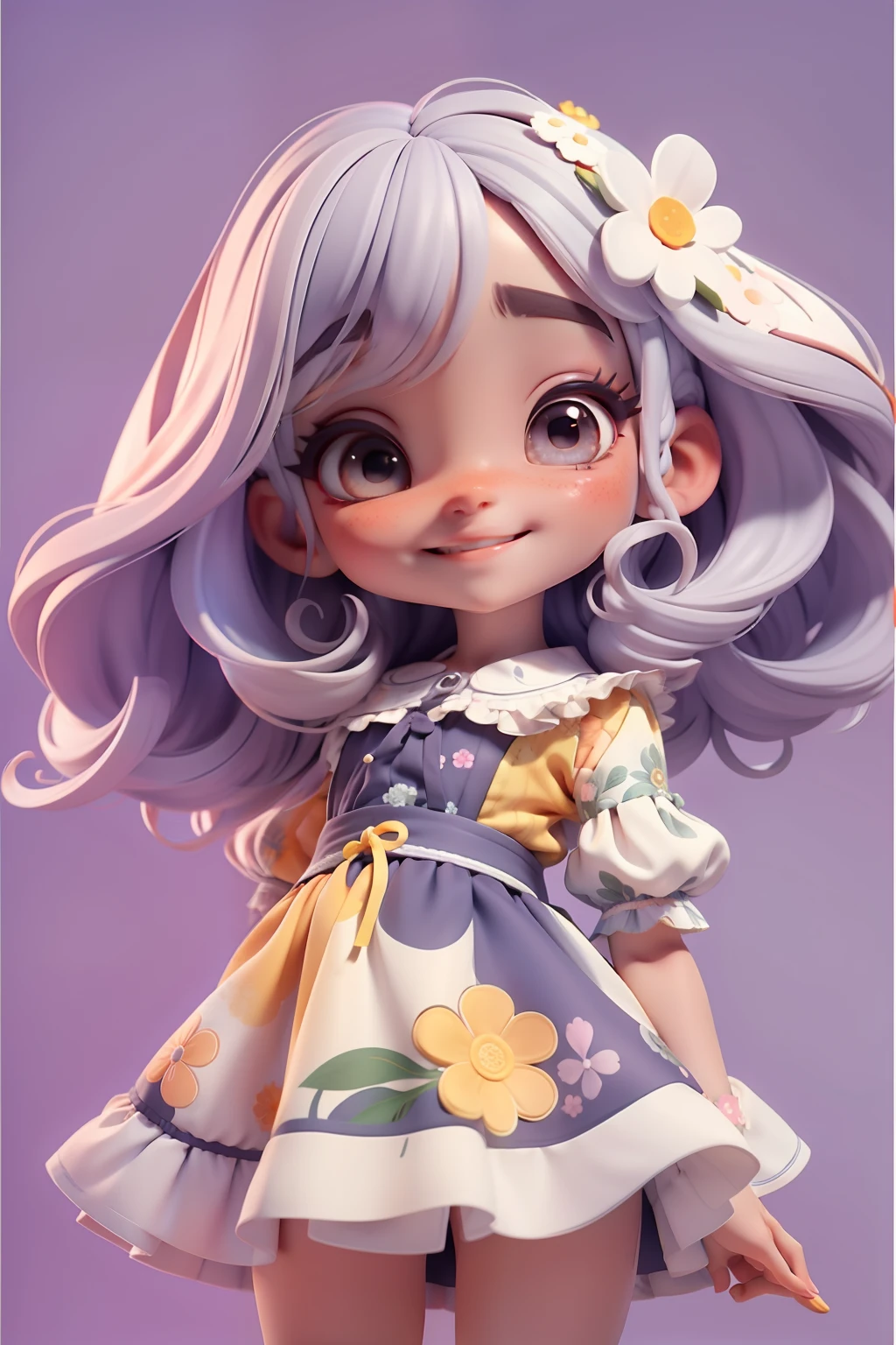 meniupa floral em aquarela , menina meihos delicados, cabelo e roupa laranja e preto, sorriso delicado, fundo simples e branco