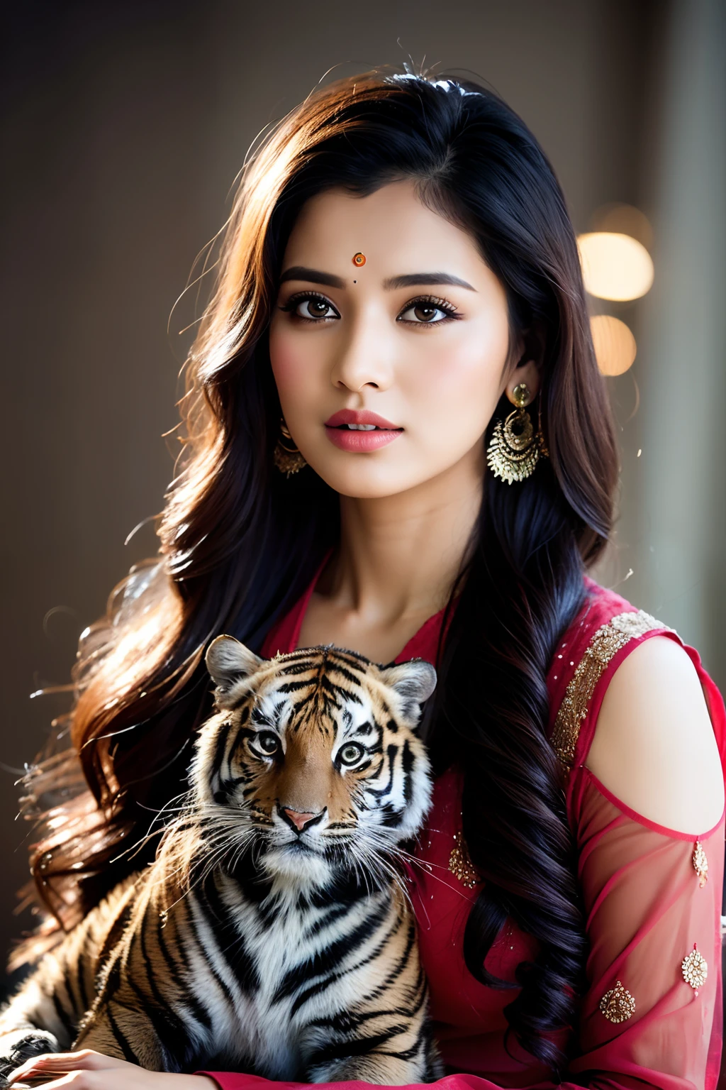 Indian girl riding on tiger
