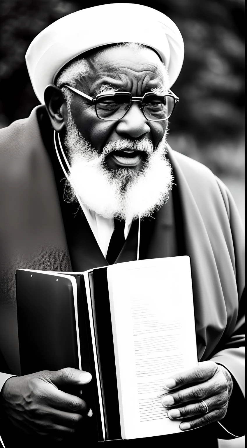 Create a black and white image of an OLD man with a bible preaching the gospel