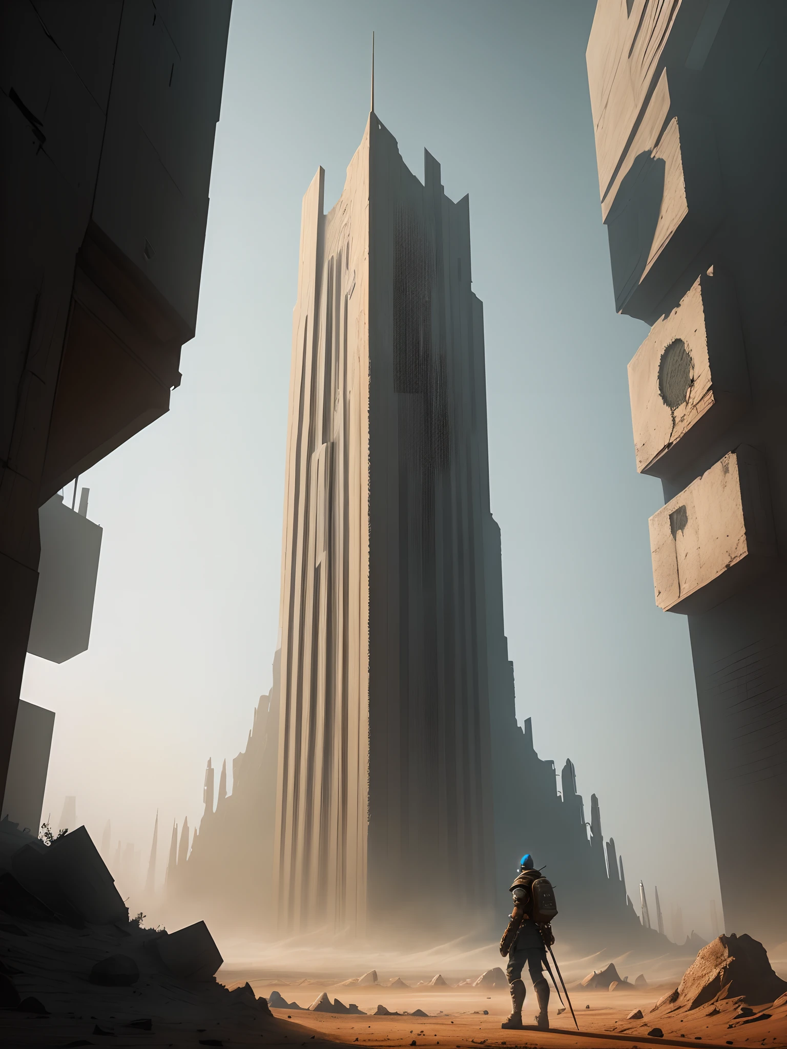 Warrior from the Future. Dystopian landscape