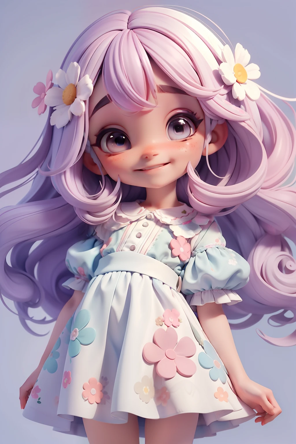 meniupa floral em aquarela , menina meihos delicados, cabelo e roupa multicolorido, sorriso delicado, fundo simples e branco