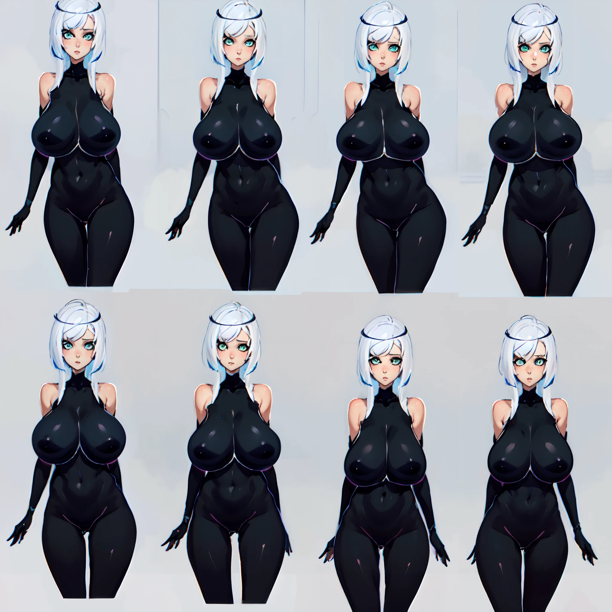 multiple views, front view, (((character design sheet, same character))), ((character concept art)), anime character design, highly detailed character design, maple story character art,((Best quality)), ((masterpiece)), ((highly intricate details)),beautiful, high quality, highres, absurdres, light difussion, intricate details, complex details, ((anime)), (anime:1.2) , (perfect face:1.3),colorful, highest detailed, vibrant colors, high contrast, (8K UHD:1.2), (photorealistic:1.2),(masterpiece:1.4), (best quality:1.4),extremely detailed wallpaper, highly detailed illustrations,(super-complex details) , 4K unified, (super-detailed CG: 1.2) , (8K: 1.2),(original), (masterpiece) , (best quality) , (reality: 1.3) , photorealistic, Octane rendering, (surreal: 1.2) ,((masterpiece:1.4, best quality:1.2)), anime 1girl, with green_eyes, short_hair, anime full body illustration, full body cgsociety, full body, full body illustration, sona is a slim, full body portrait of a short!, loish |, demon girl, black sketch, detailed_hair, detailed_natural_skin, close-up of a cartoon woman with white hair, oppai proportions, seductive anime girl, full body zenkai!, oppai, biomechanical oppai, covered breasts and sfw, anime moe artstyle with big breasts, white skin, very white skin, skin exposition, oppai proportions, different full body view, multiple poses, various poses, different poses, various pose, sprite sheet