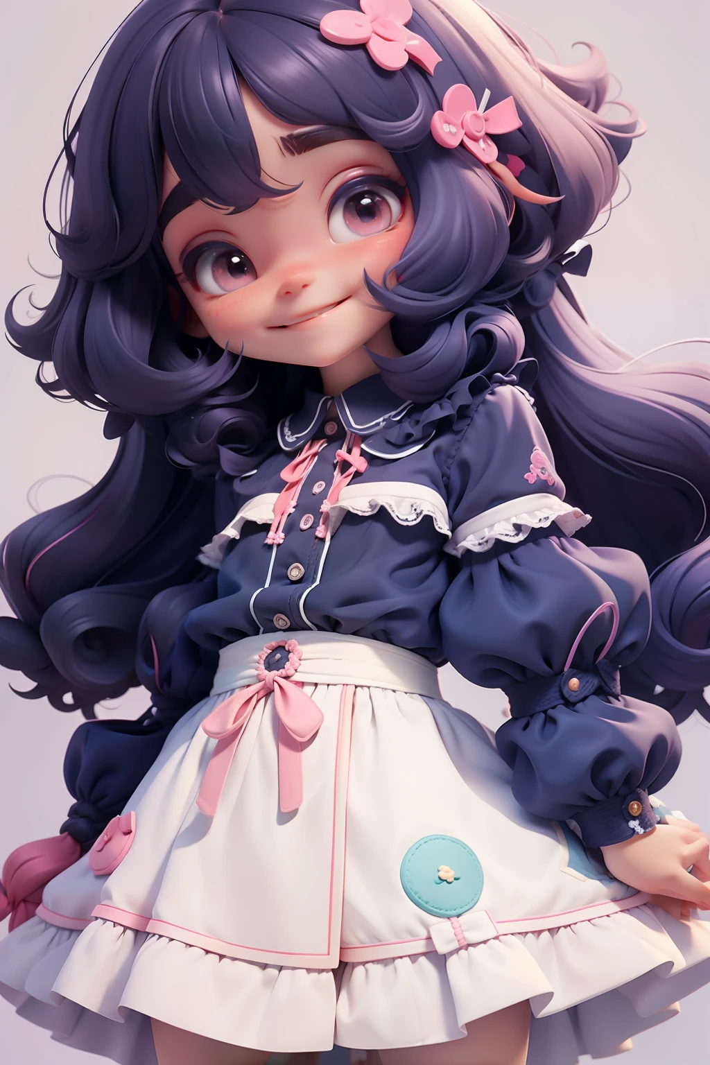 Loli menina, roupa colorida, menina meiga, olhos delicados, cabelo e roupa multicolorido, sorriso delicado, fundo simples e branco