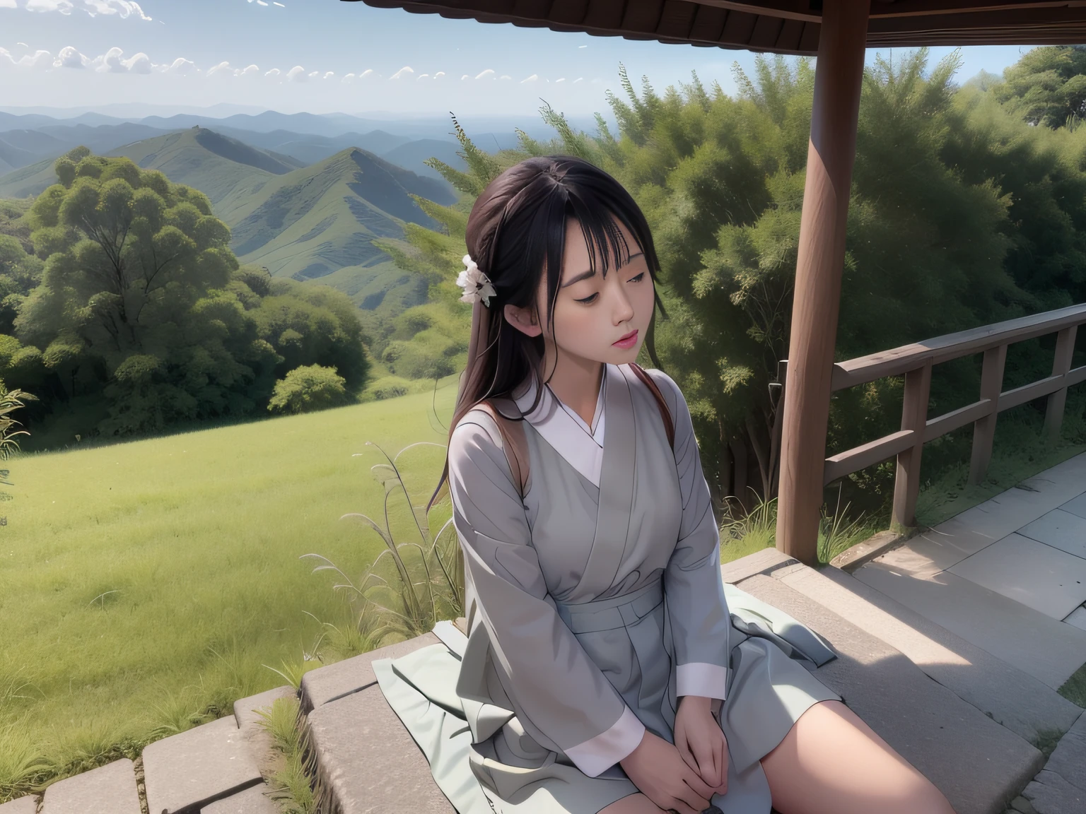 Beyond the top of every hill
Although it is quiet now、
On the tops of all trees
Listen to me
I can't breathe。
Birds are trees々Sleep inside。
wait、Soon like this
Rest too。