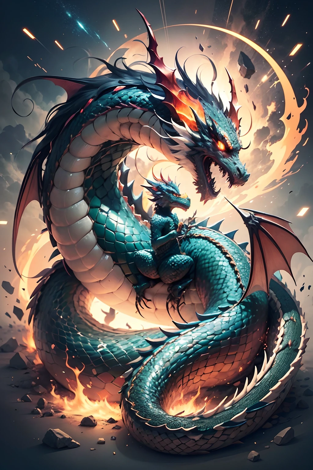 Hello Midjourney,  I hope you're doing well! I have a creative request that I believe aligns with your artistic expertise. I'd like to commission a drawing that combines the infinity symbol (lemniscate) with a dragon ouroboros theme. The infinity symbol should form the dragon's body, with the dragon itself biting its own tail to create the ouroboros effect.  The primary color of the drawing should be black, representing the dragon's form. However, I'd like the dragon to have a fire-themed appearance, with vibrant and light elements that give it a fiery aura. The juxtaposition of the dark dragon with the vibrant fire theme will create a visually striking and powerful image.  I have attached a photo for reference, which captures the essence of what I'm looking for. Feel free to let your creativity shine while bringing this concept to life. Thank you in advance for your artistic talent and dedication to this project! --auto --s2