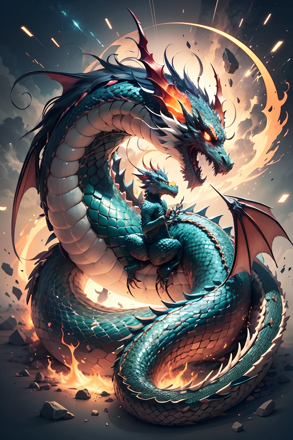 Hello Midjourney, I hope you're doing well! I have a creative request that I believe aligns with your artistic expertise. I'd like to commission a drawing that combines the infinity symbol (lemniscate) with a dragon ouroboros theme. The infinity symbol should form the dragon's body, with the dragon itself biting its own tail to create the ouroboros effect. The primary color of the drawing should be black, representing the dragon's form. However, I'd like the dragon to have a fire-themed appearance, with vibrant and light elements that give it a fiery aura. The juxtaposition of the dark dragon with the vibrant fire theme will create a visually striking and powerful image. I have attached a photo for reference, which captures the essence of what I'm looking for. Feel free to let your creativity shine while bringing this concept to life. Thank you in advance for your artistic talent and dedication to this project! --auto --s2