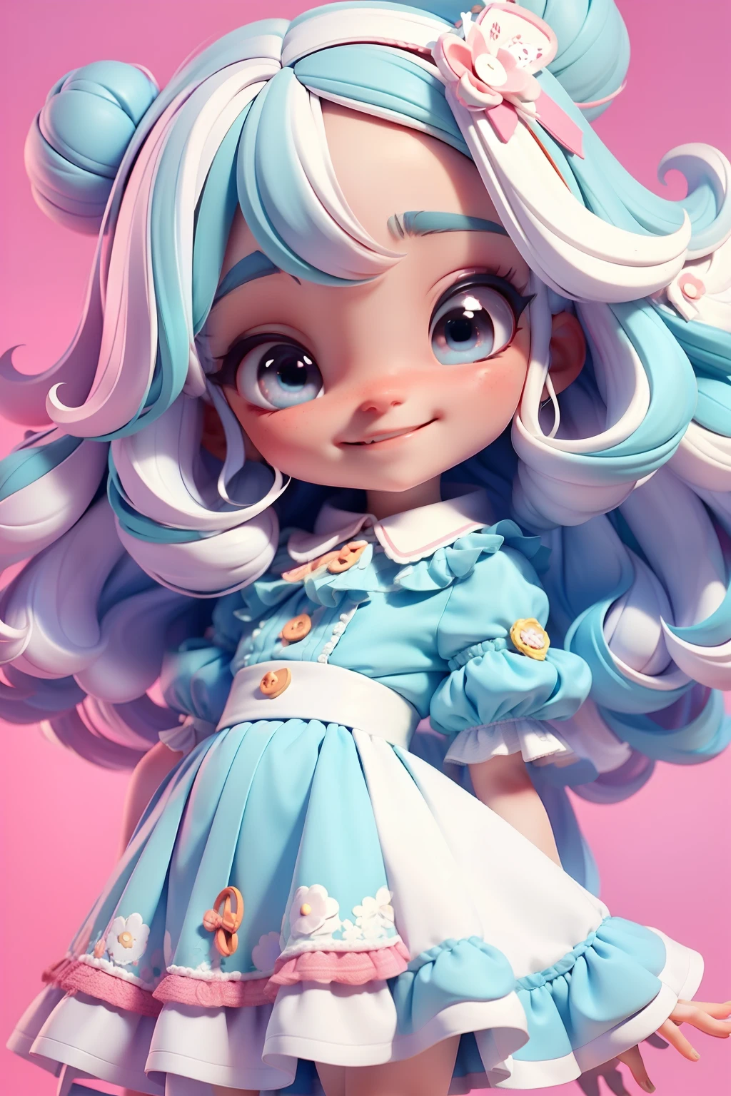 Loli menina, tema Wonderland, roupa colorida, menina meiga, olhos delicados, cabelo e roupa multicolorido, sorriso delicado, fundo simples e branco