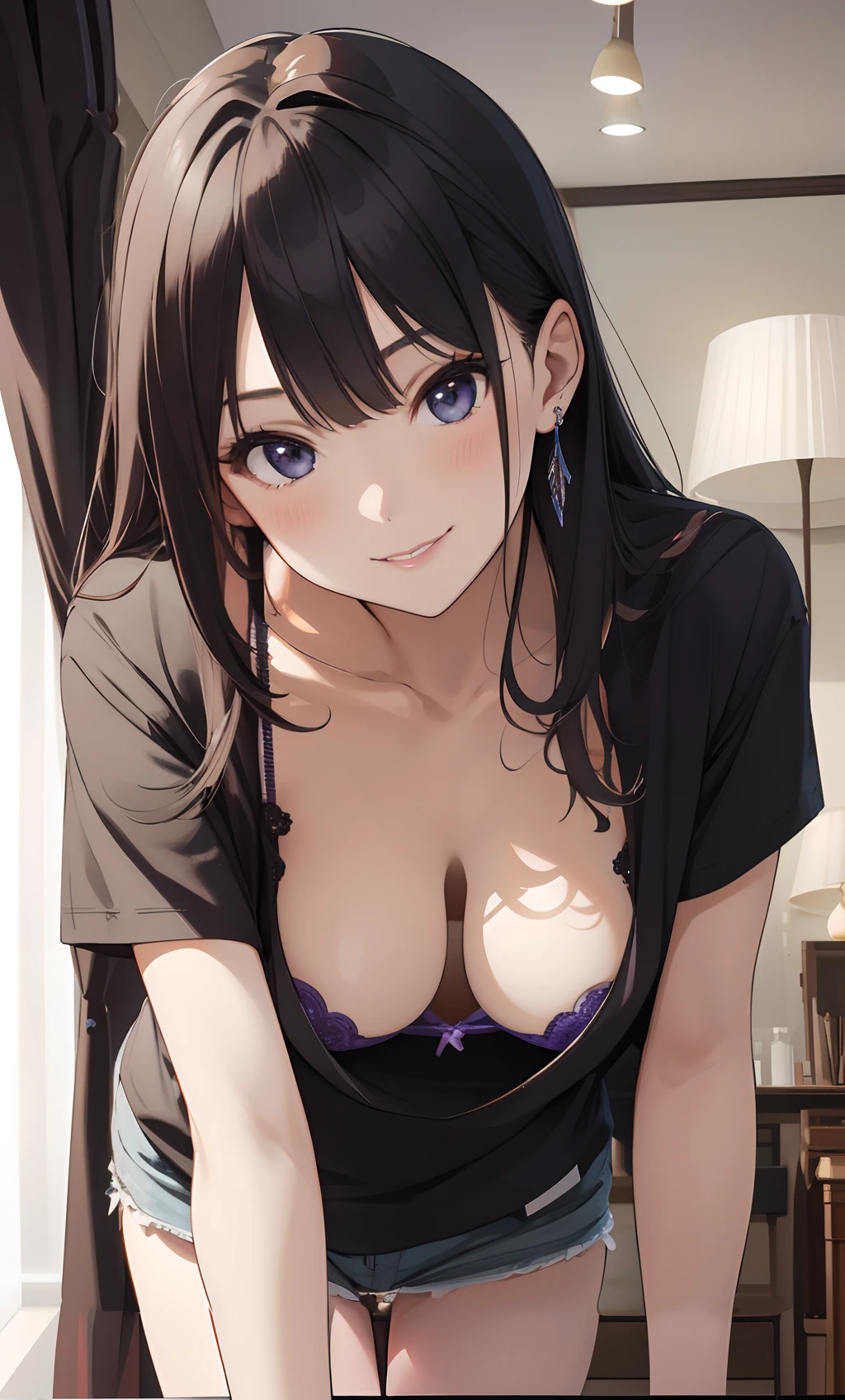 Anime girl with big breasts posing in room with lamp, Seductive Anime Girl, Smooth Anime CG Art, charming anime girls, Ilya Kuvshinov. 4 k, beautiful alluring anime teen, Beautiful anime girl, beautiful alluring anime woman, anime moe art style, pretty anime girl, [ 4 k digital art ]!!, photorealistic anime girl render