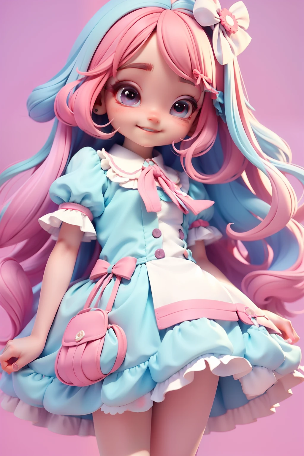 Loli Alice Wonderland, roupa colorida, menina meiga, olhos delicados, cabelo e roupa multicolorido, sorriso delicado, fundo simples e branco