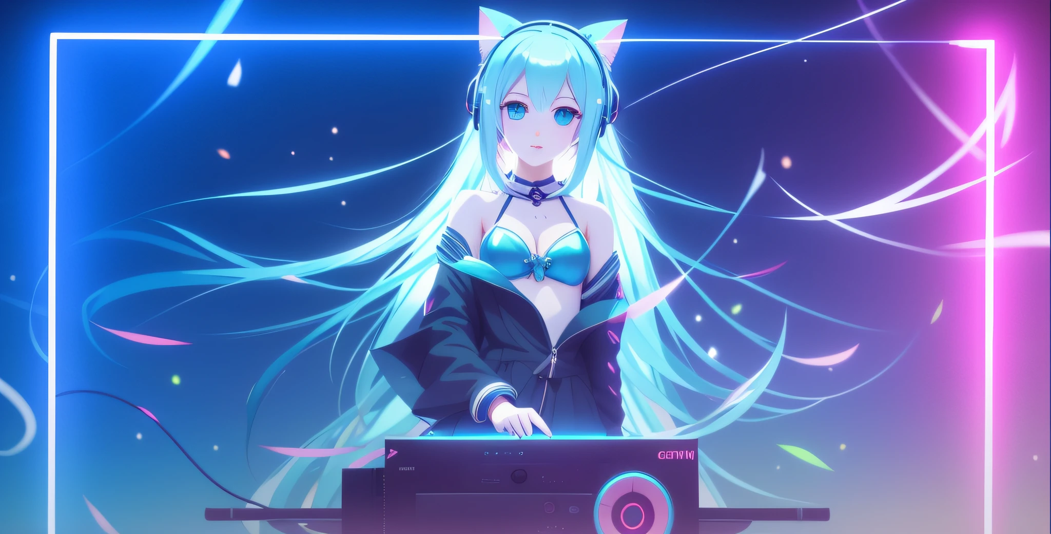 Anime girl with long white hair and blue eyes standing in front of a stereo, estilo anime 4K, night core, Hatsune miku, Papel de parede anime 4k, estilo anime. 8k, 4k anime wallpapers, Anime Wallpaper 4k, anime vibes, anime moe artstyle, arte de anime digital, Anime Art Wallpaper 8K, Arte no estilo de Guweiz