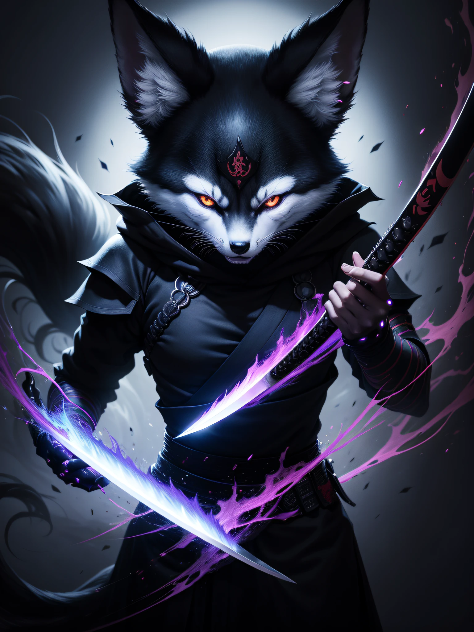 Void Kitsune, dark, Segurando uma Katana.