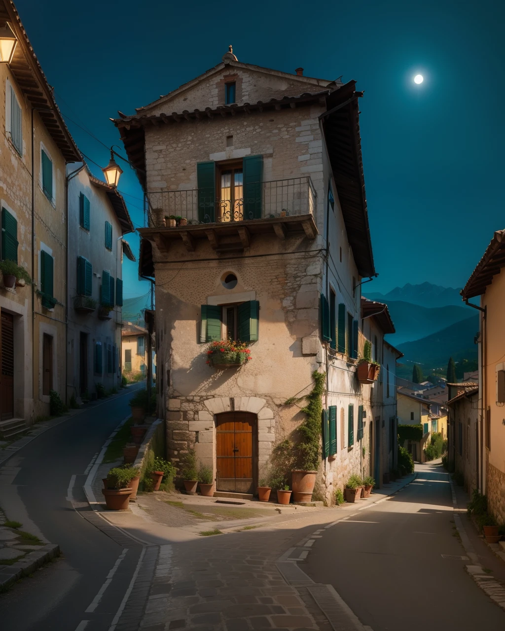 Old building in a corner on a little street in a small village in Italy