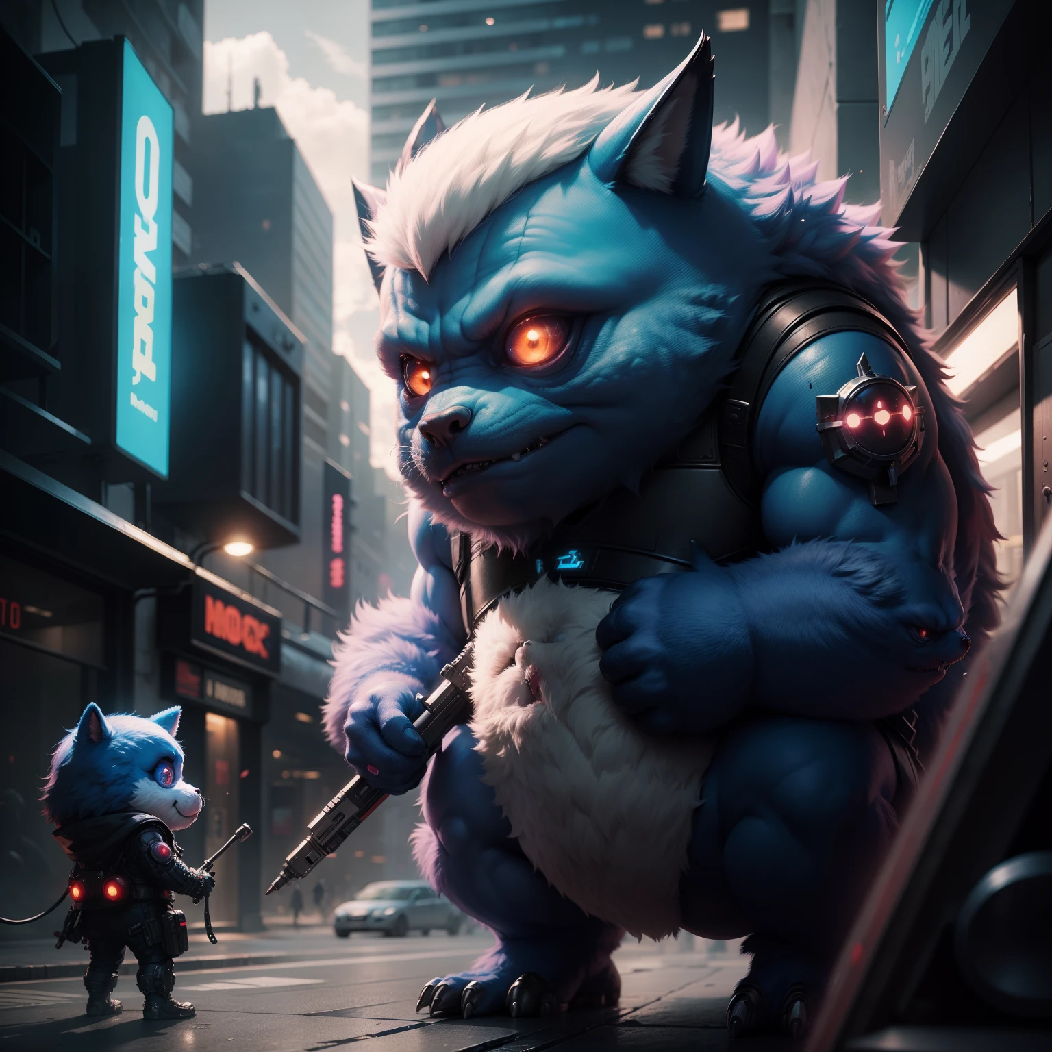 The Little Monster, The creature is cute, A fluffy, marvel, hero, cyberpunk, realism