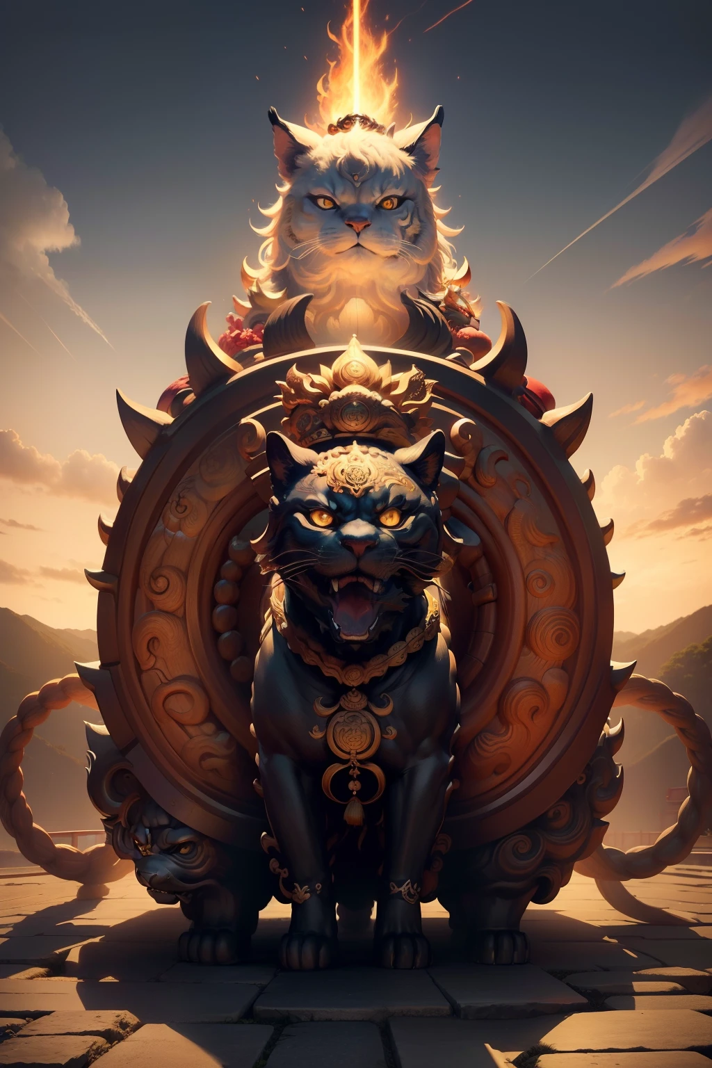 masterpiece,high-level image quality,Japan Divine Beast,youthfulness,is standing,Hold your weapon,delicated face,Komainu