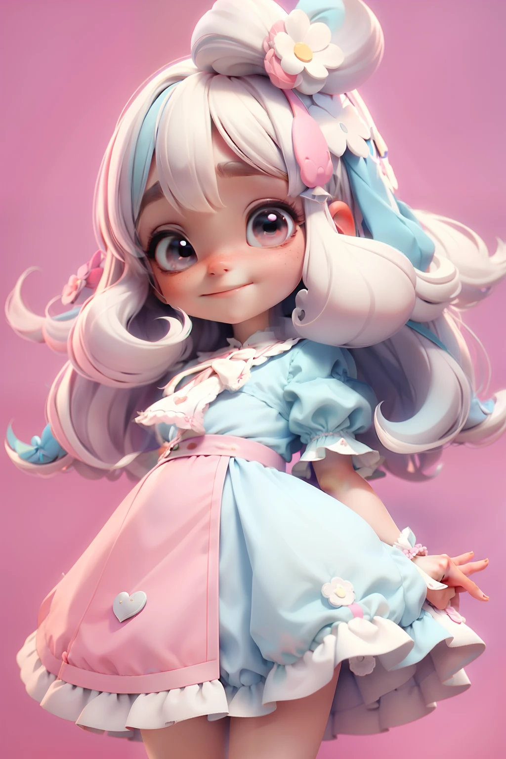 Loli Alice Wonderland, segurando um baby coelho branco, roupa colorida, menina meiga, olhos delicados, cabelo e roupa multicolorido, sorriso delicado, fundo simples e branco