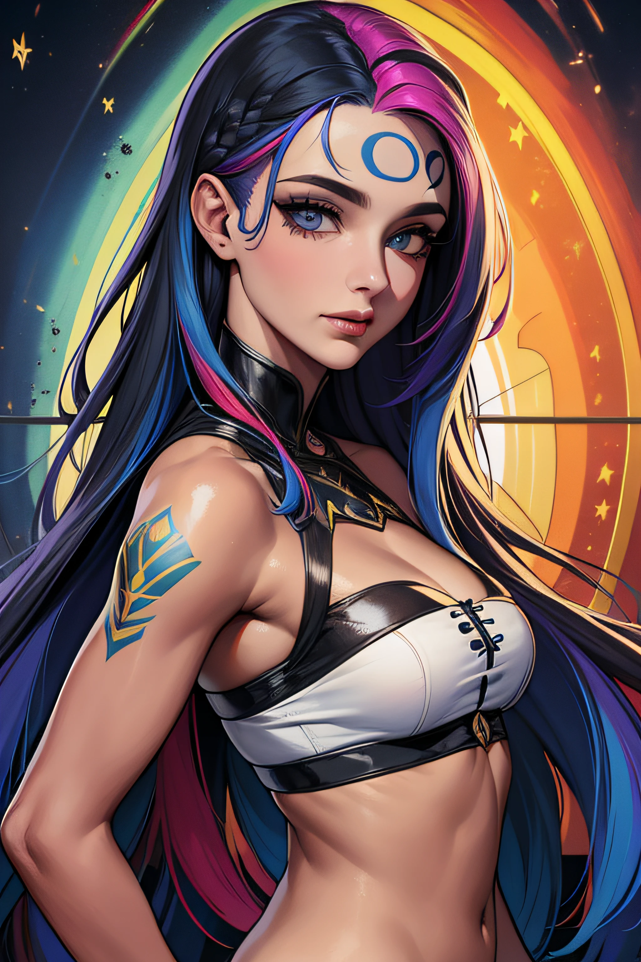 (pele do rosto altamente detalhada:1.1), (Deliciando, belos olhos finamente detalhados: 1.1),(rainbow hair), photoshoot da mulher SzilviaLaurenQuiron, cinemactic,