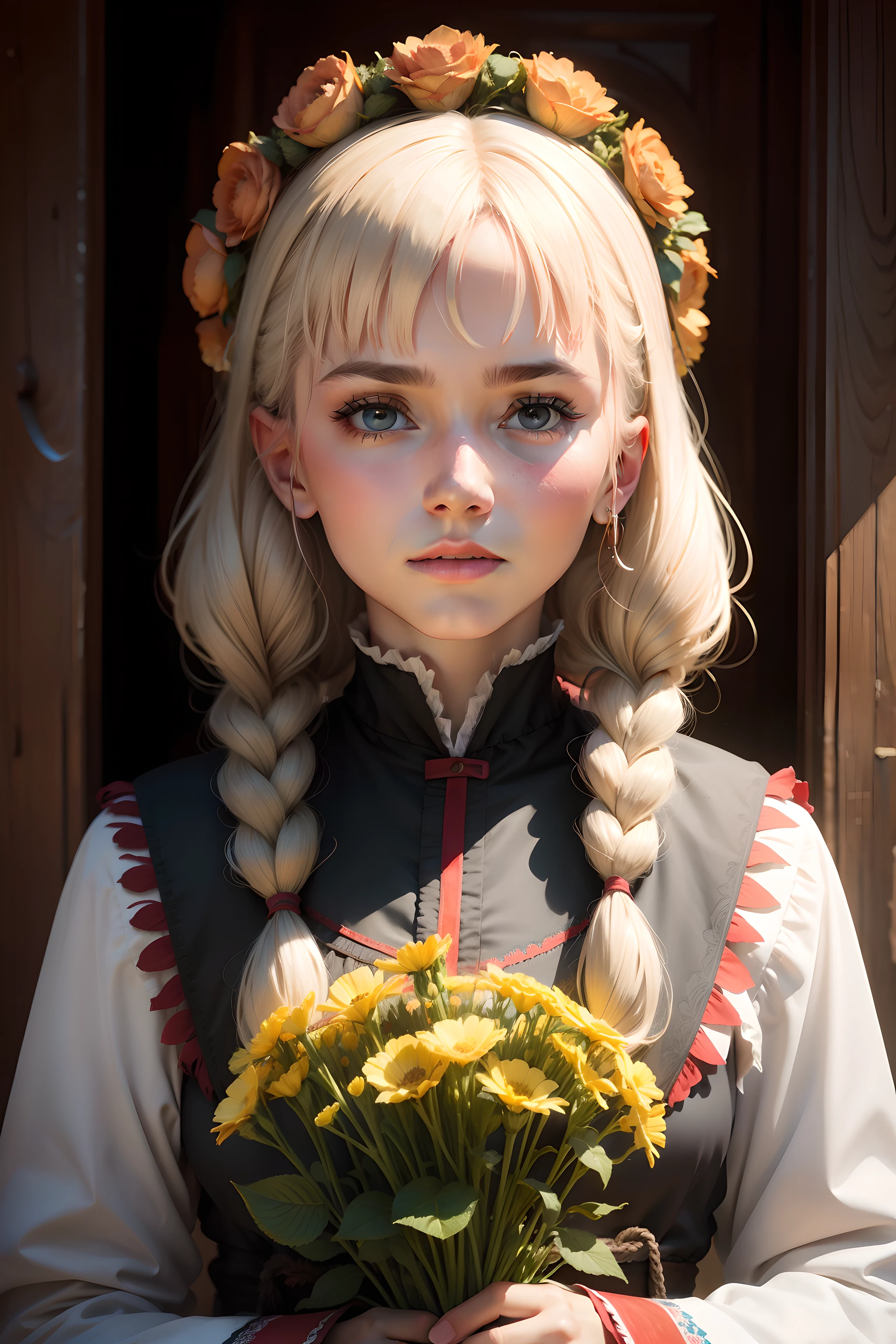 portrait of traditional ukraine woman with flowers
