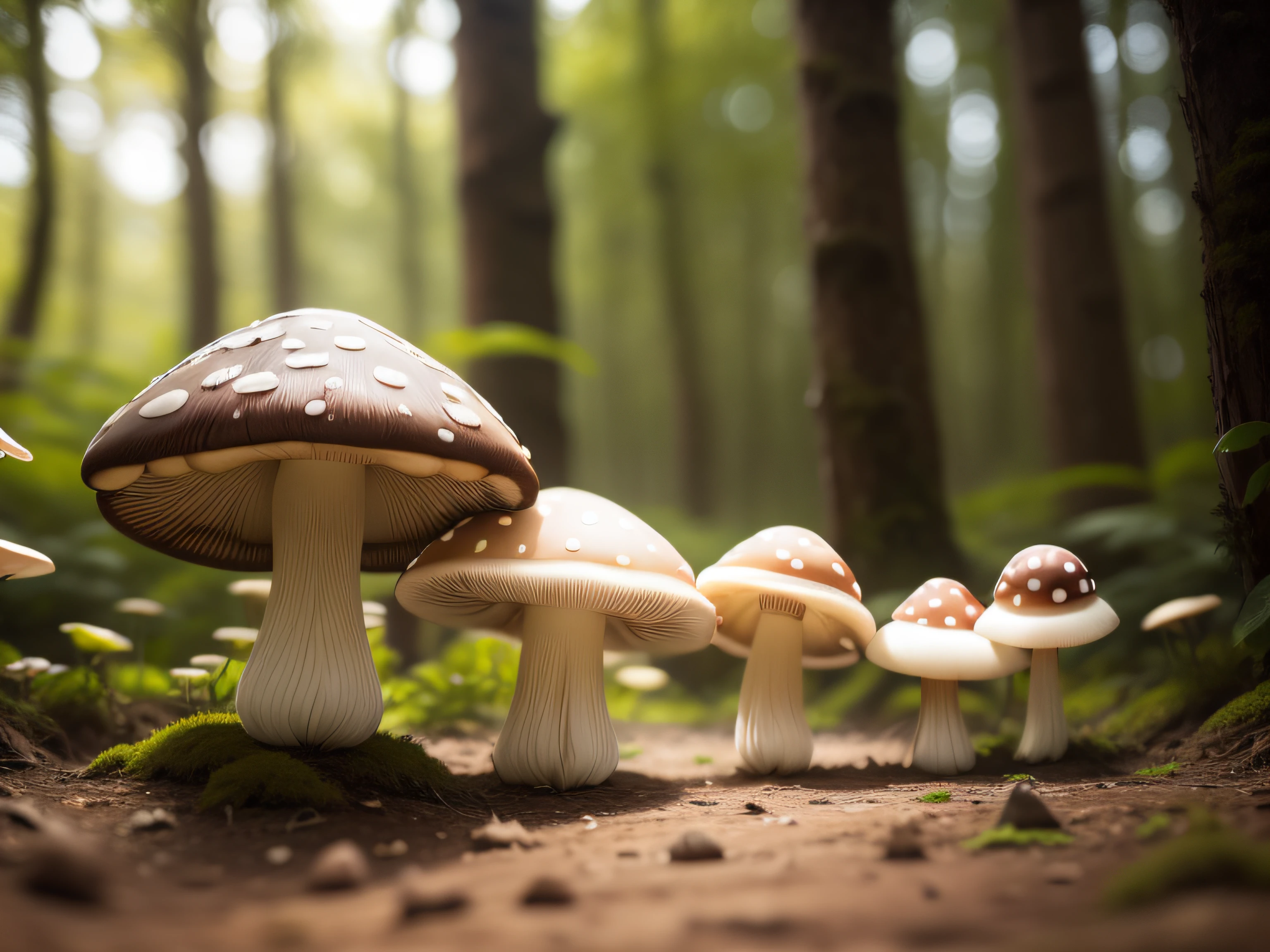 Some mushrooms、in woods、No humans、depth of fields、(blurry backround))、masterpiece、top-quality、The ultra-detailliert