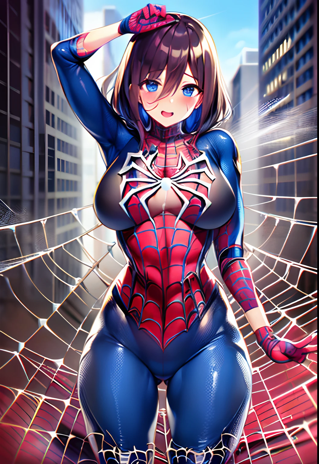 top-quality、Highly detailed anime super detail、masterpiece、tre anatomically correct、Detailed hand、(Mother 1.6)、8K、I love my tides、sexual excitement、Upper line、huge-breasted、thighs thighs thighs thighs、cold sweat、Sweat profusely、Friendly face、Stuffiness、Foreplay、(Spider-Man clothes:1.6)、Moisturizing skin、(Drenched body:1.3)、Detail Eye、NSFW、erotick、Glossy lotion on the head、oppressive、Best Necklaces、??? on、Stuffiness、Lustrous hair、Throwing kisses、Wink、hair on the ??????、Inside the Buildings、 Vibe insertion、????????????、Streaks in the ??????、Frontal view、Whole body view