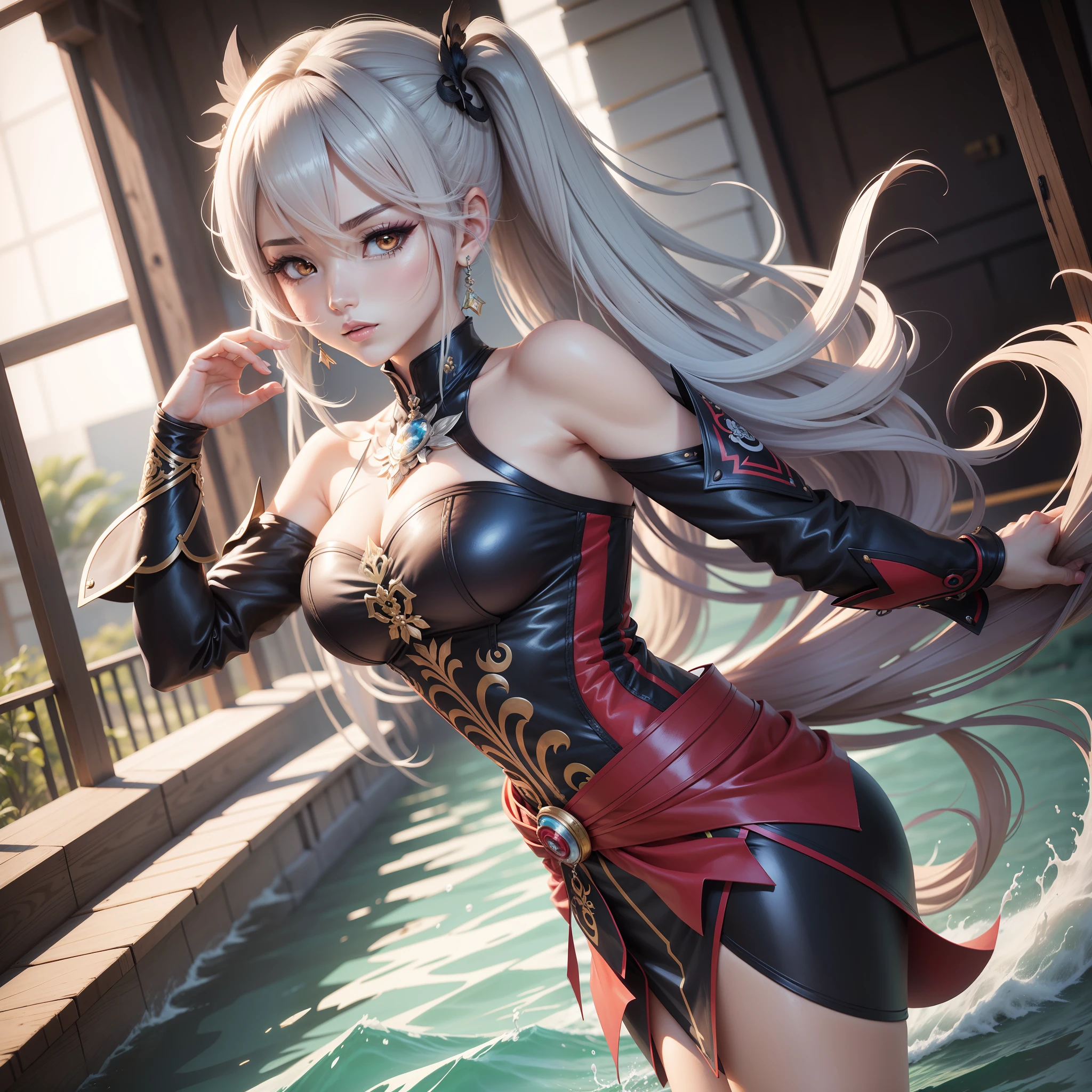 Mulher, Cabelos Brancos, Arte digital, Estilo Genshin Impact, Estilo anime, Estilo Gacha Splash Art LoRA, Estilo Gacha, Cabelos Brancos, Brancos
