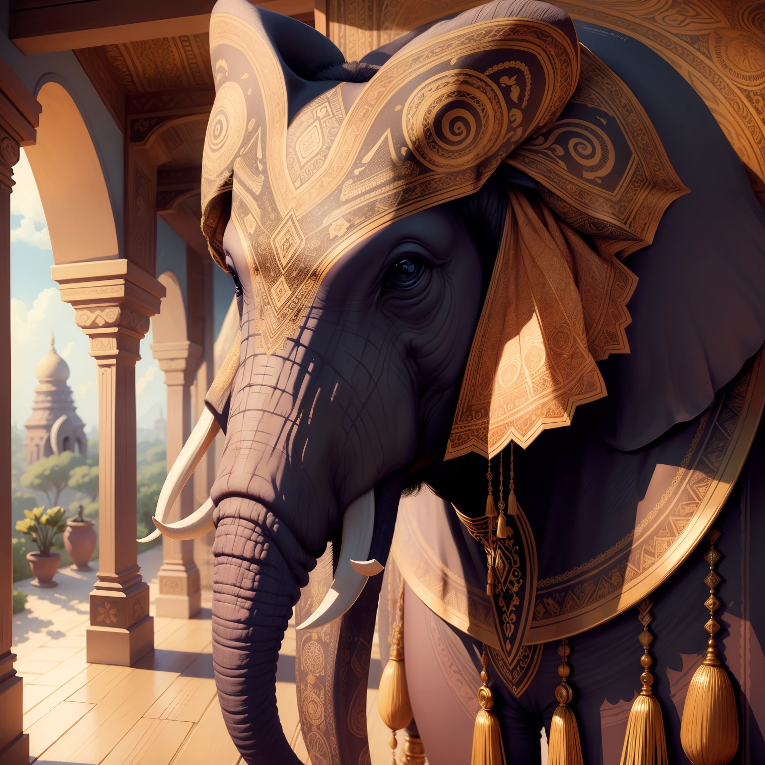 Ethereal Bohemian, Elephant, ultra detailed, ornate detailed illustration, African artistic style, trending in art station