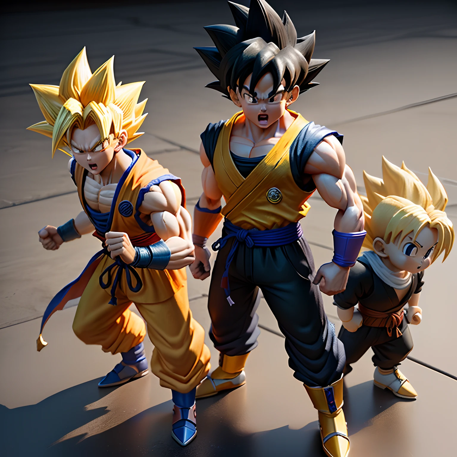 Japanese figures，3D，OC rendering，Dragon Ball Son Goku battle status，Metal Materials，High-quality masterpieces，Many-Layer Textures，