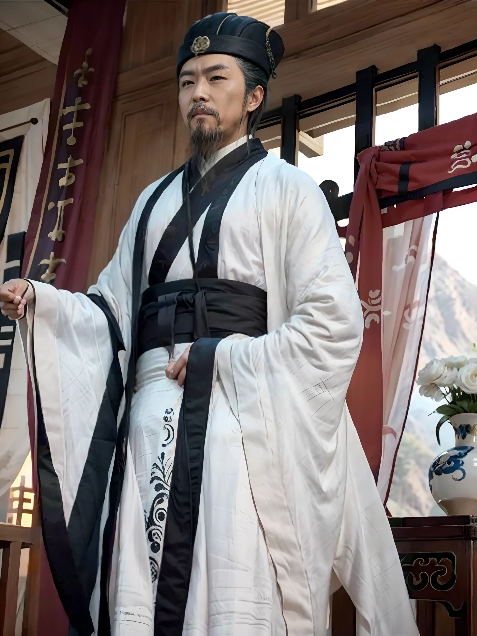 In this image,We see a brilliant poet from the Ming Dynasty,Wang Yangming。He was dressed in a sumptuous silk robe,The clothes are fluttering,Show his dashing demeanor。His face was gentle and dignified,It reveals the politeness of his heart。Yangming's eyes were bright and shining,It seems to be able to see everything in the world。There was a hint of confidence and wisdom between his eyebrows,It shows his unique charm as a poet。
The surrounding environment also complements Yangming's temperament。Yangming stood in an ancient book fast,The shelves are filled with ancient books and classics,It shows his pursuit of knowledge and wisdom。The window behind Yangming shone through the faint sunlight,Sprinkle on him,It added a mysterious glow to him。On the wall of the book is a landscape painting,The mountains are undulating in the painting,The water is rippling,It gives a feeling of tranquility and remoteness。
Yang Ming held a brush in his hand,A poem is being written。His brushstrokes are smooth and free,Every stroke is filled with his inner emotions and thoughts。His poetry is full of respect for nature、Reflections on life and human nature,and the pursuit of morality and human ethics。Yangming's poetry is more than just a combination of words,It is also an expression of the soul,It touches people's hearts,Resonates。
The whole picture exudes a classical and elegant atmosphere,It makes people feel like they have traveled back in time to the cultural prosperity of the Ming Dynasty。The presence of Yangming makes the whole picture full of vitality and charm,His image became a typical image of the Ming poet in people's minds。This painting makes people feel Yangming's unique charm and his love for the art of poetry,At the same time, it also makes people think more deeply about the splendor of Ming Dynasty culture and the beauty of poetry。