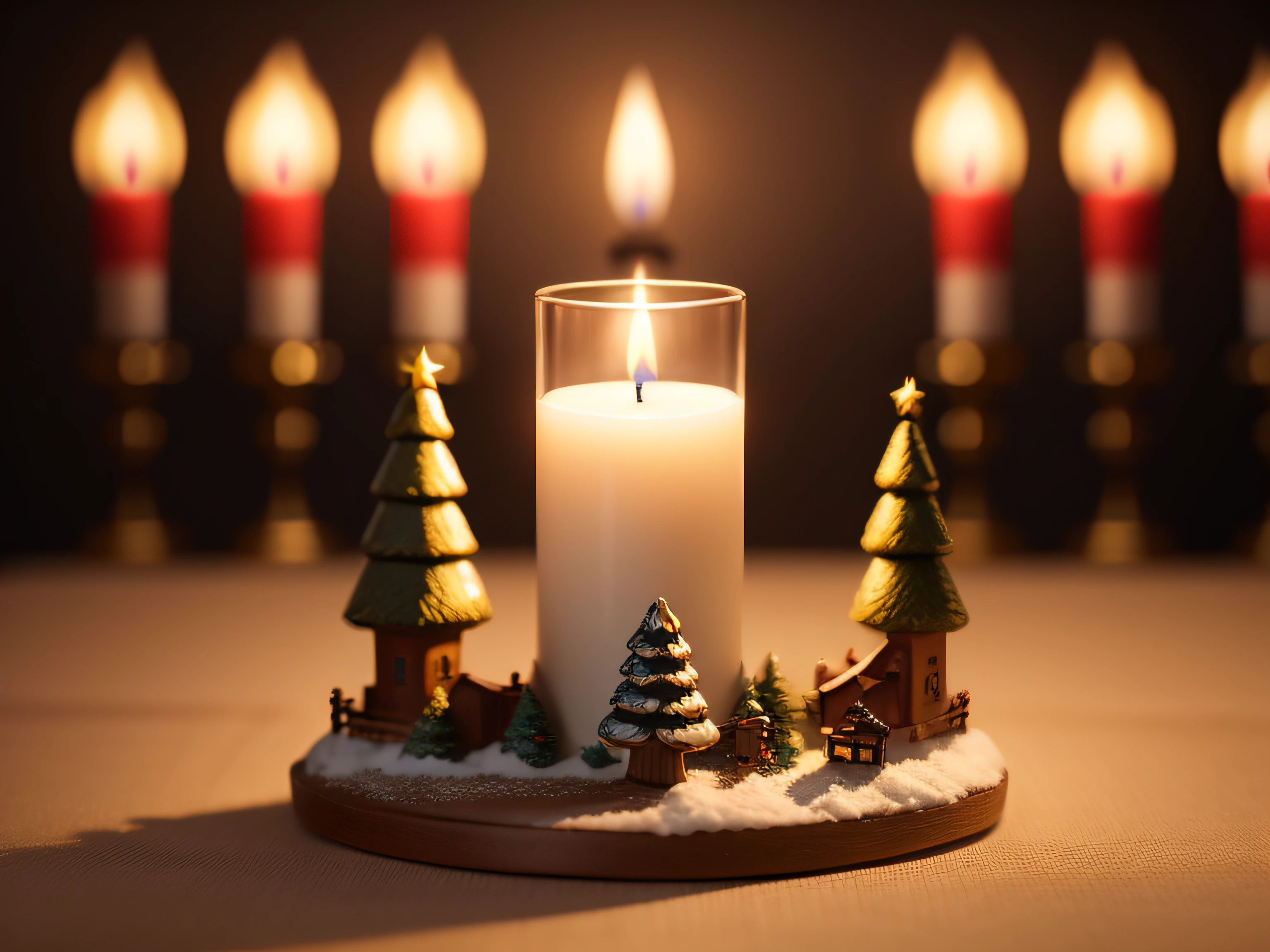Christmas、candlestand、No humans、depth of fields、(blurry backround))、masterpiece、top-quality、The ultra-detailliert