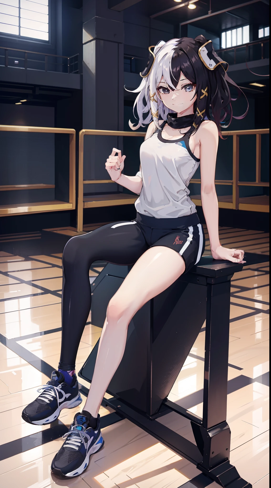 gym, indoors, sports outfit, smiling, masterpiece, best quality, 1 girl
