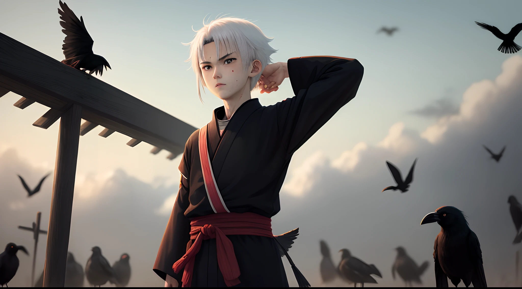 A 13-year-old white-haired ninja from the Uzumaki clan who uses crows and blood domination