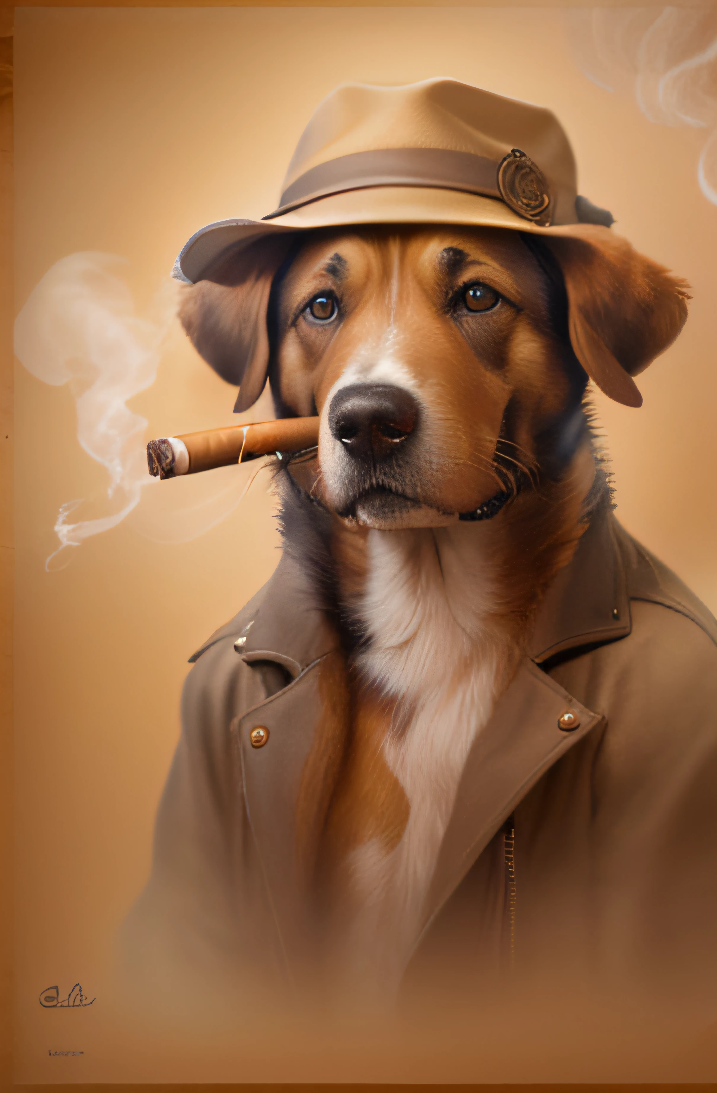 un perro fumando un cigarrillo, realista, cigarrillo en la boca del perro