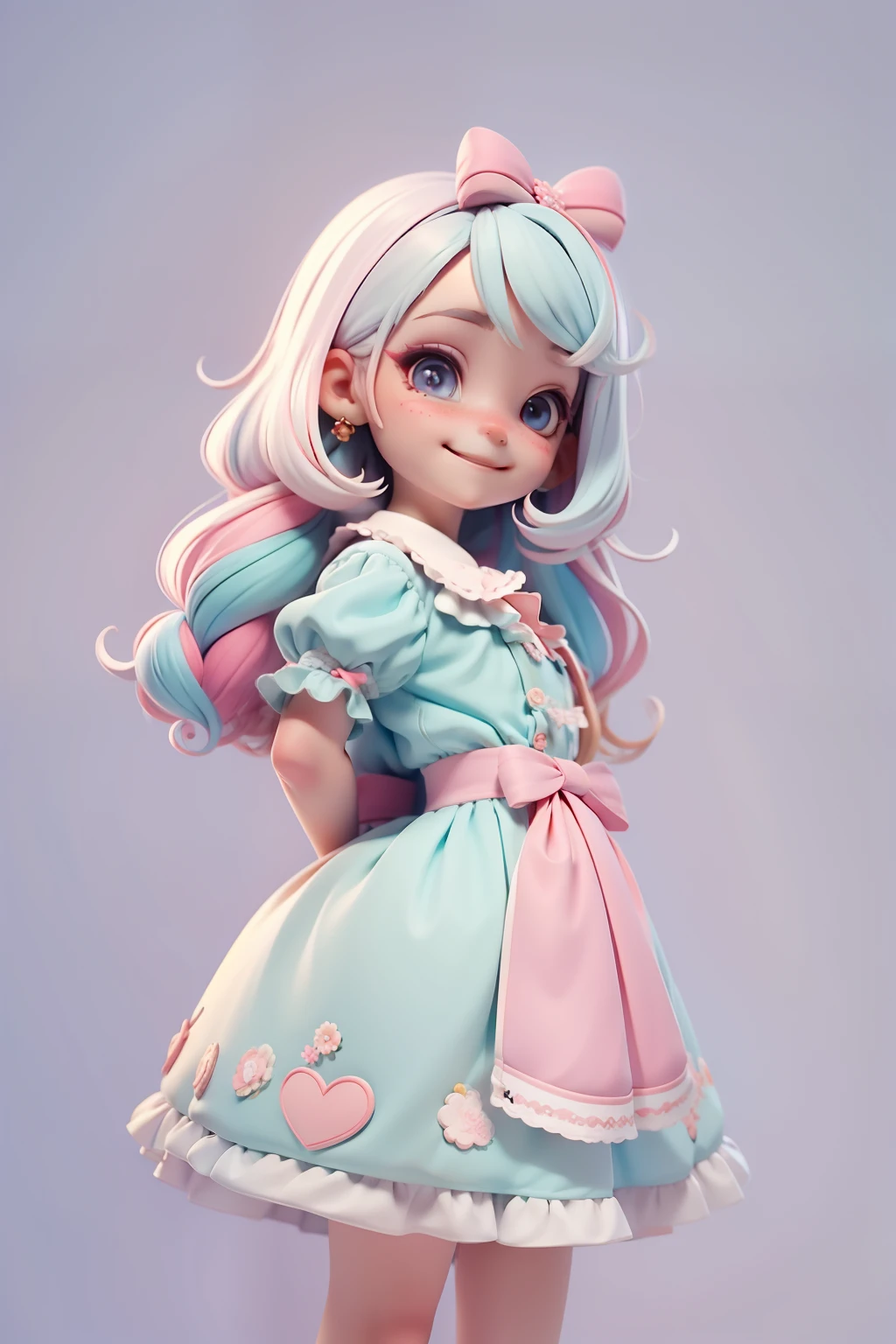 Loli Alice Wonderland, roupa colorida, menina meiga, olhos azuis delicados, cabelo loiro claro, e roupa multicoloridos , sorriso delicado, fundo simples e branco
