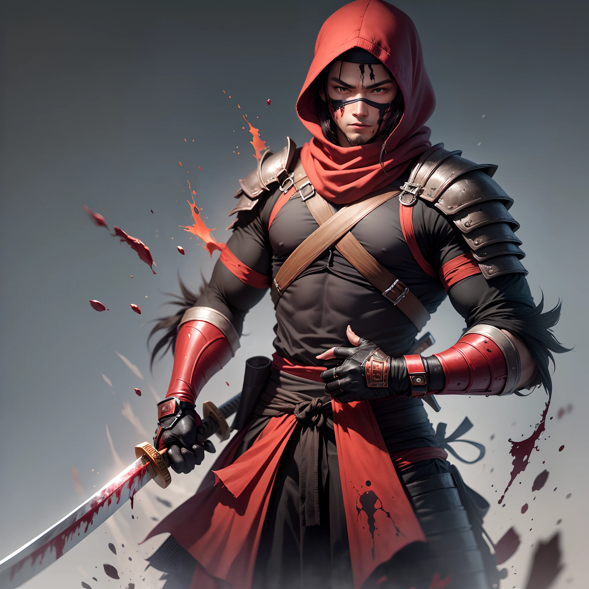 8k imagine. A ninja covered in blood holding a bloody katana in real style. --auto --s2