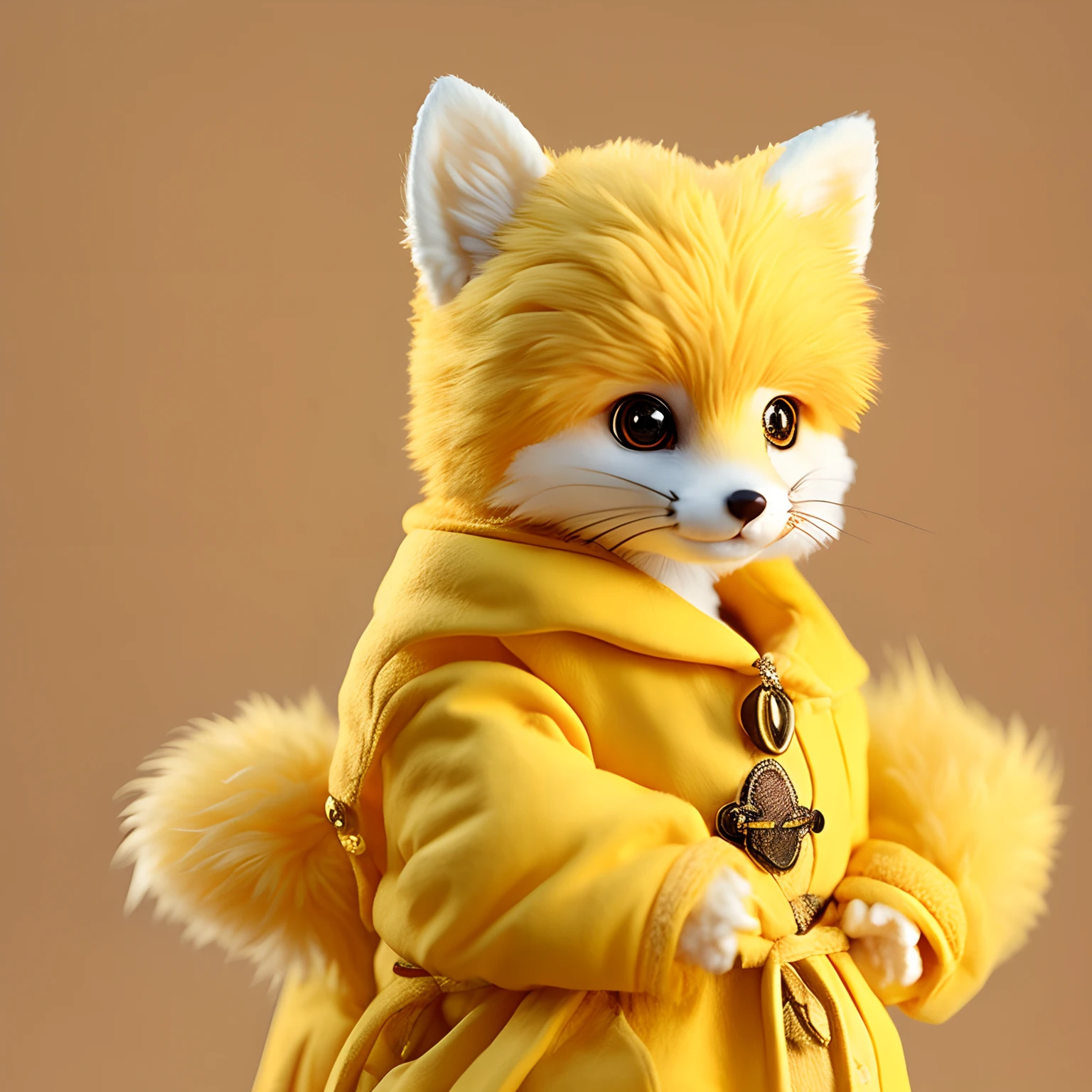 「Cute little fox,Fluffy yellow fur,anthropomorphic character,male figure。」