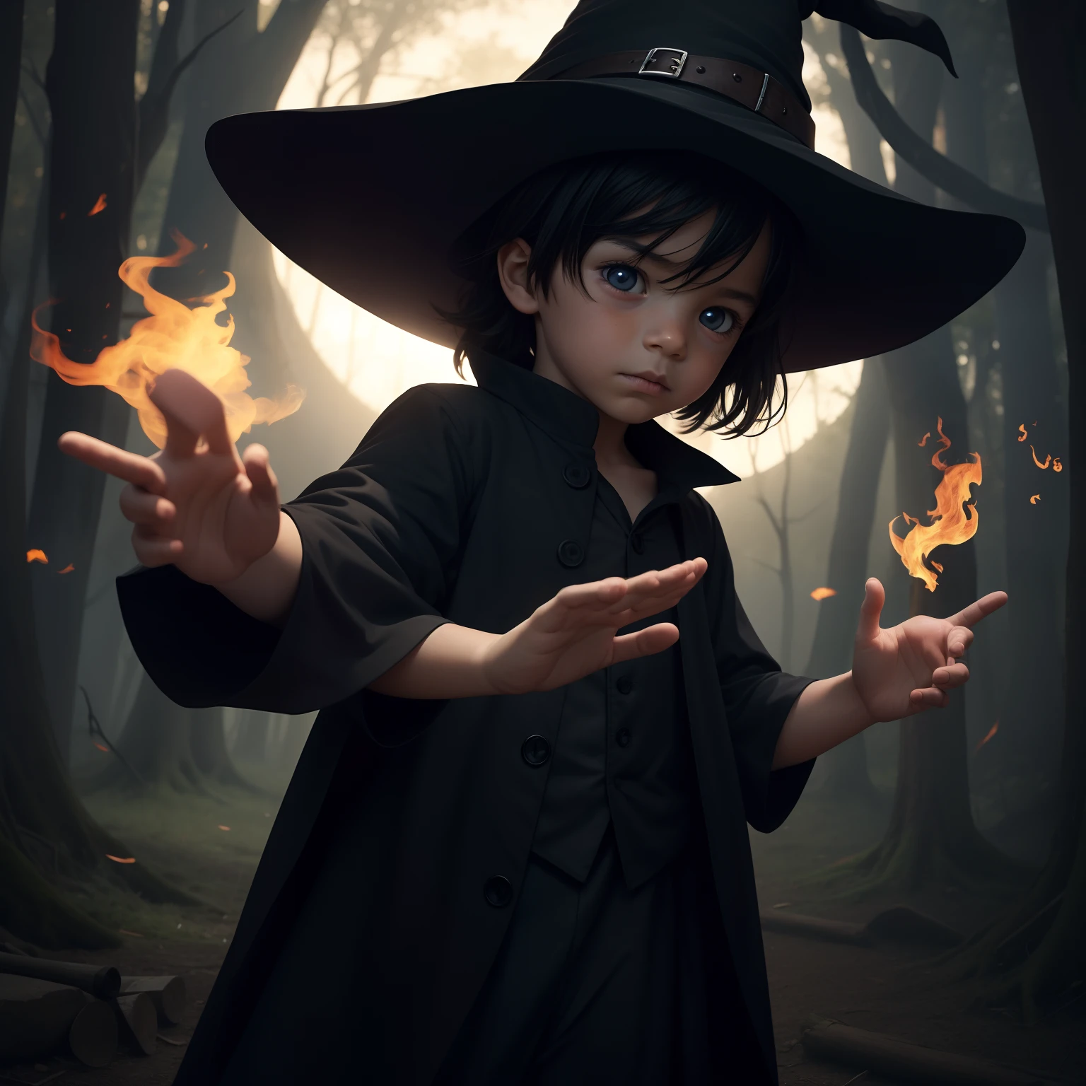 Witch child playing with his out-of-body spirit