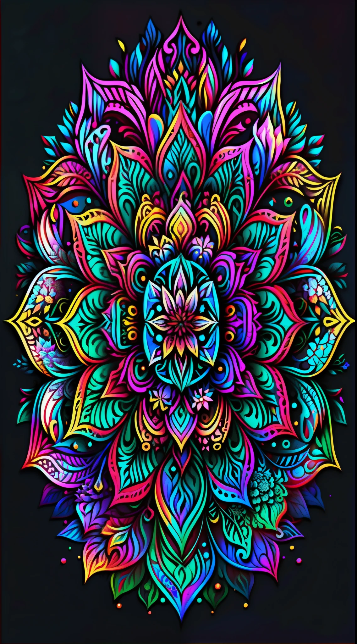 Colorful flowers on black background, Colorful mandala, Mandala art, Lotus Mandala, Mandala ornaments, super detailed color art, mandalas, rainbow gradient bloom, colorful intricate masterpiece, Detailed art in color, Intricate and colorful masterpieces, mandalas, super detailed color art, Psychedelic art style, Intricate and colorful, Gorgeous floral design, Vibrant, high-contrast shading, multicolored vector art