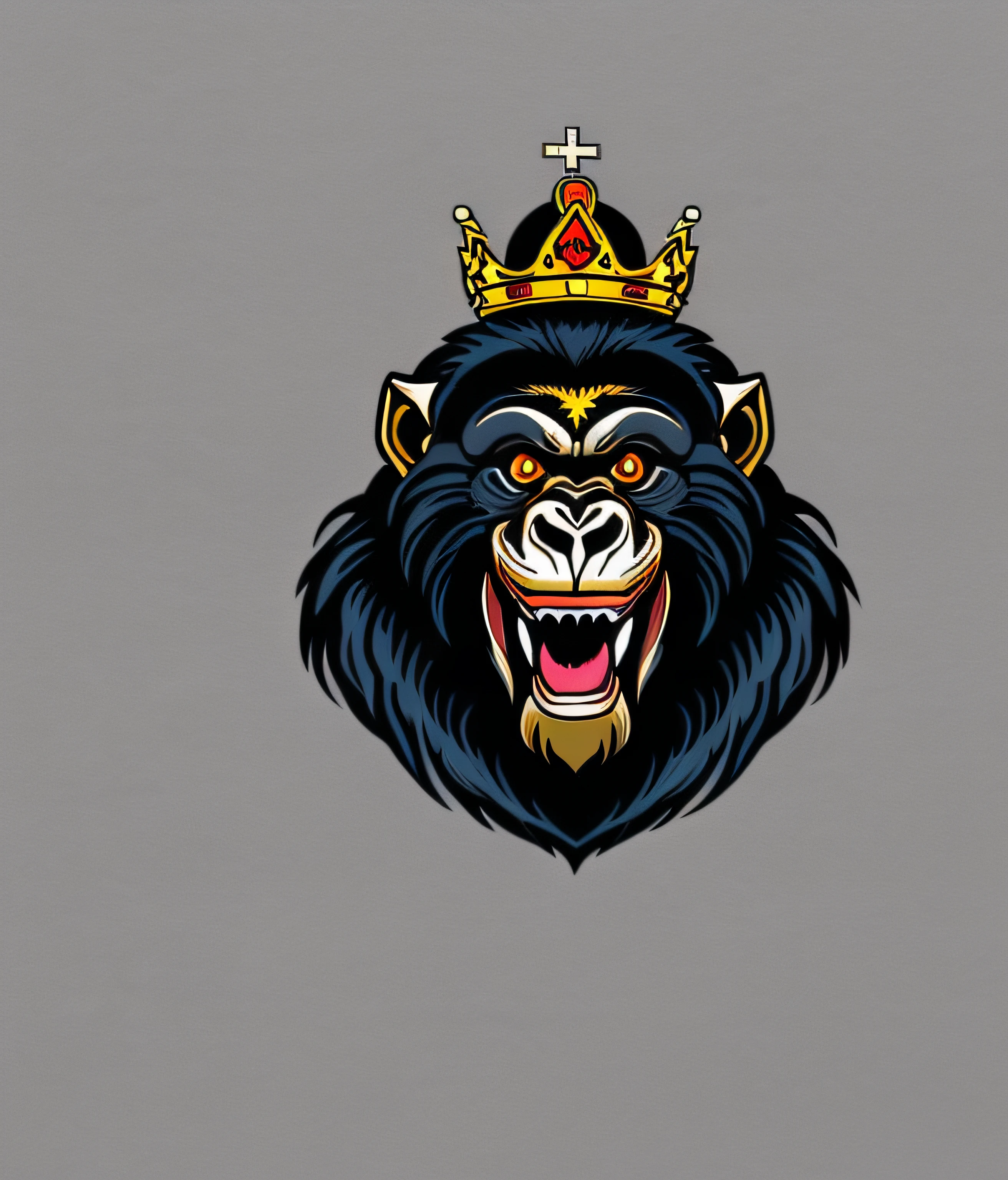 Gorilla king with crown on head , colorido, estilo vintage, (design de camiseta), Realistic volumetric light of work-prima