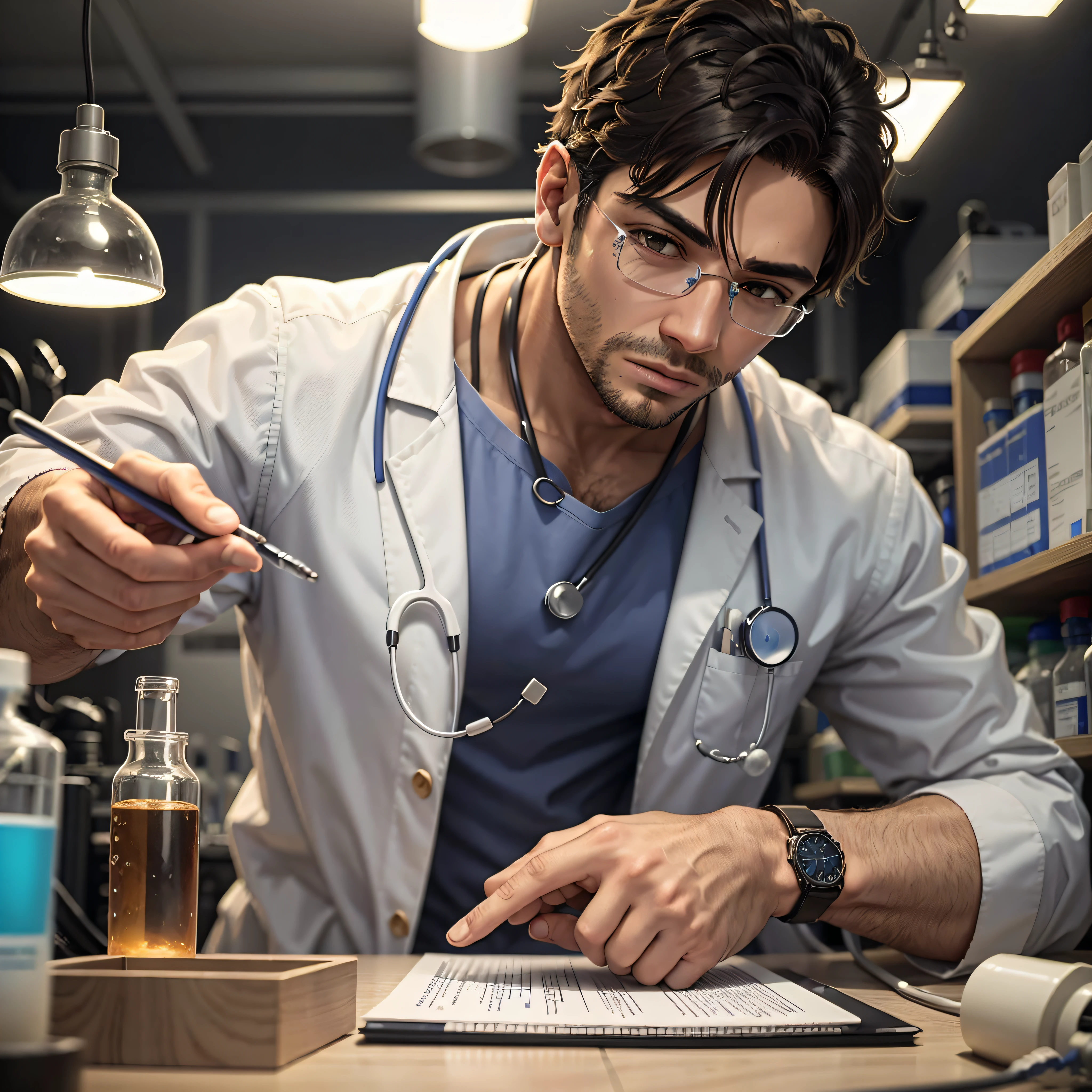Image of a male doctor in a laboratory, doing research, full hd, best quality, human --auto --s2