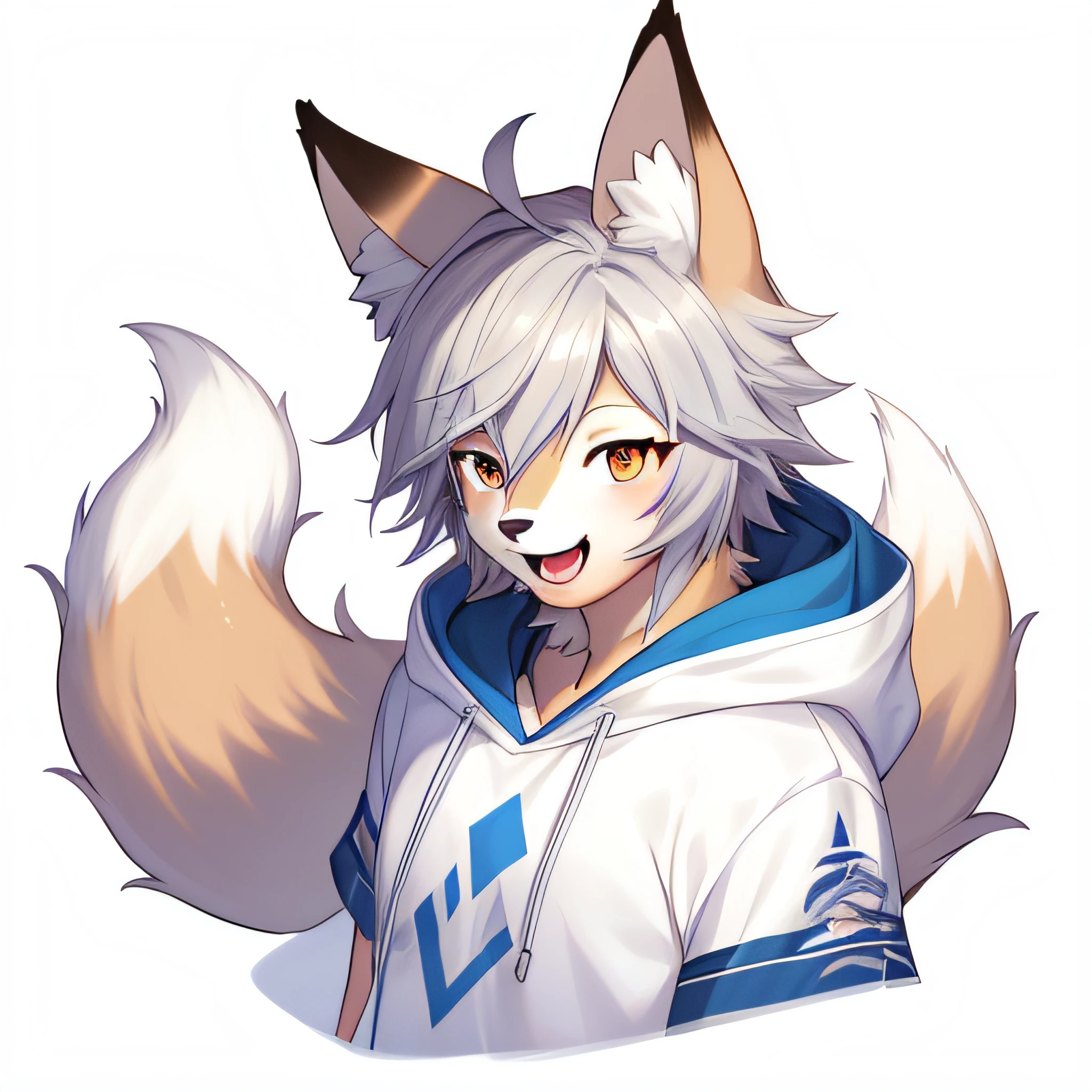 Fox, icons, Furry,anthro,Solo,Half body, 1boy, Hoodie, Simple background, White background, Open mouth,Smile,blush