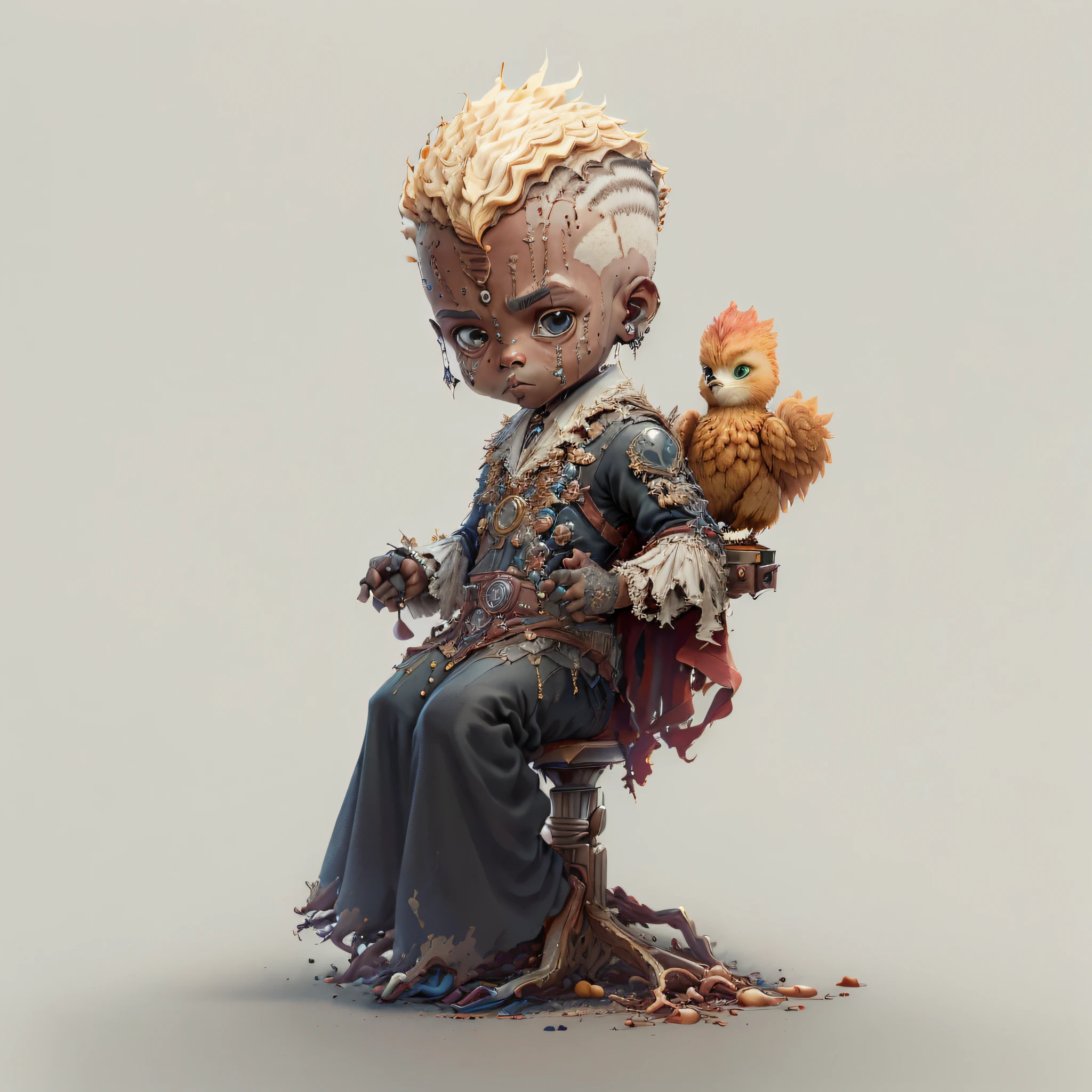"Arte conceitual imaginativa de uma criatura fofa inspirada em barber, with the appearance of a phoenix and dressed as a barber. (tag CuteCreatures ponderada em 0,9)"
