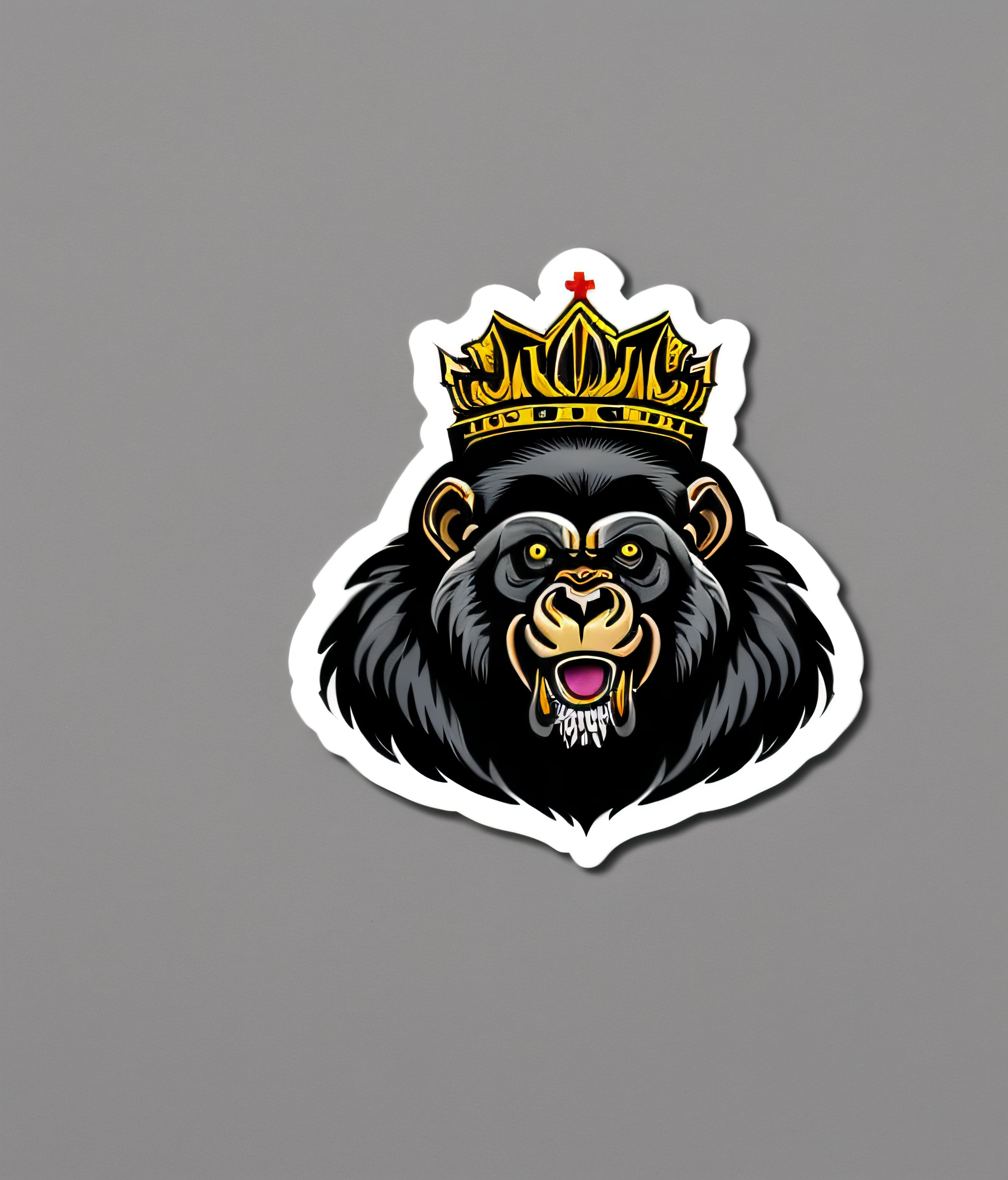 Gorilla king with crown on head , colorido, estilo vintage, (design de camiseta), Realistic volumetric light of work-prima
